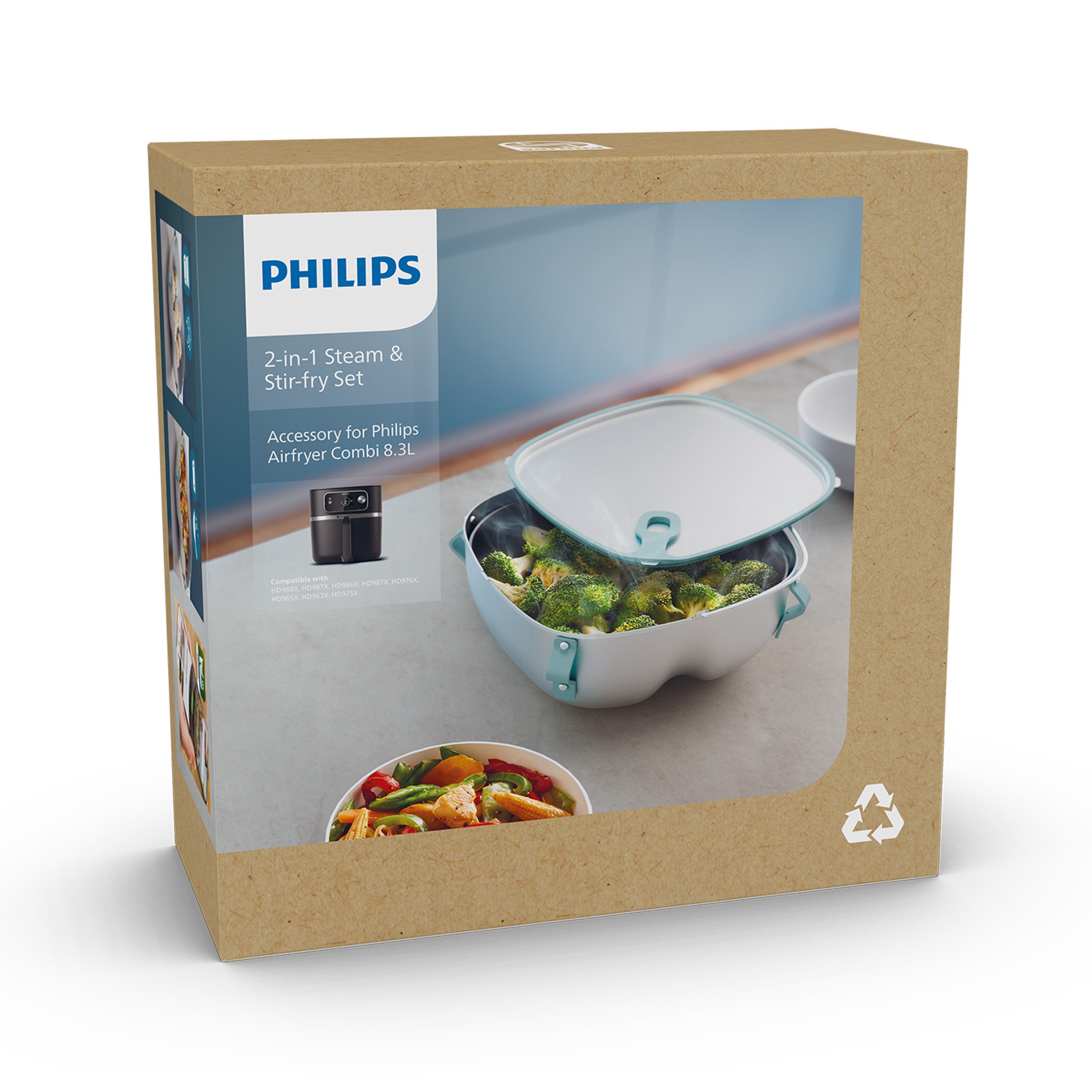 Philips Airfryer-Grillrost HD9960/00, 2-in-1: Wokpfanne und Dampfgareinsatz Airfryer Zubehör, passt zu Airfryer Combi 7000 Series, HD9876, 9880, spülmaschinenfest