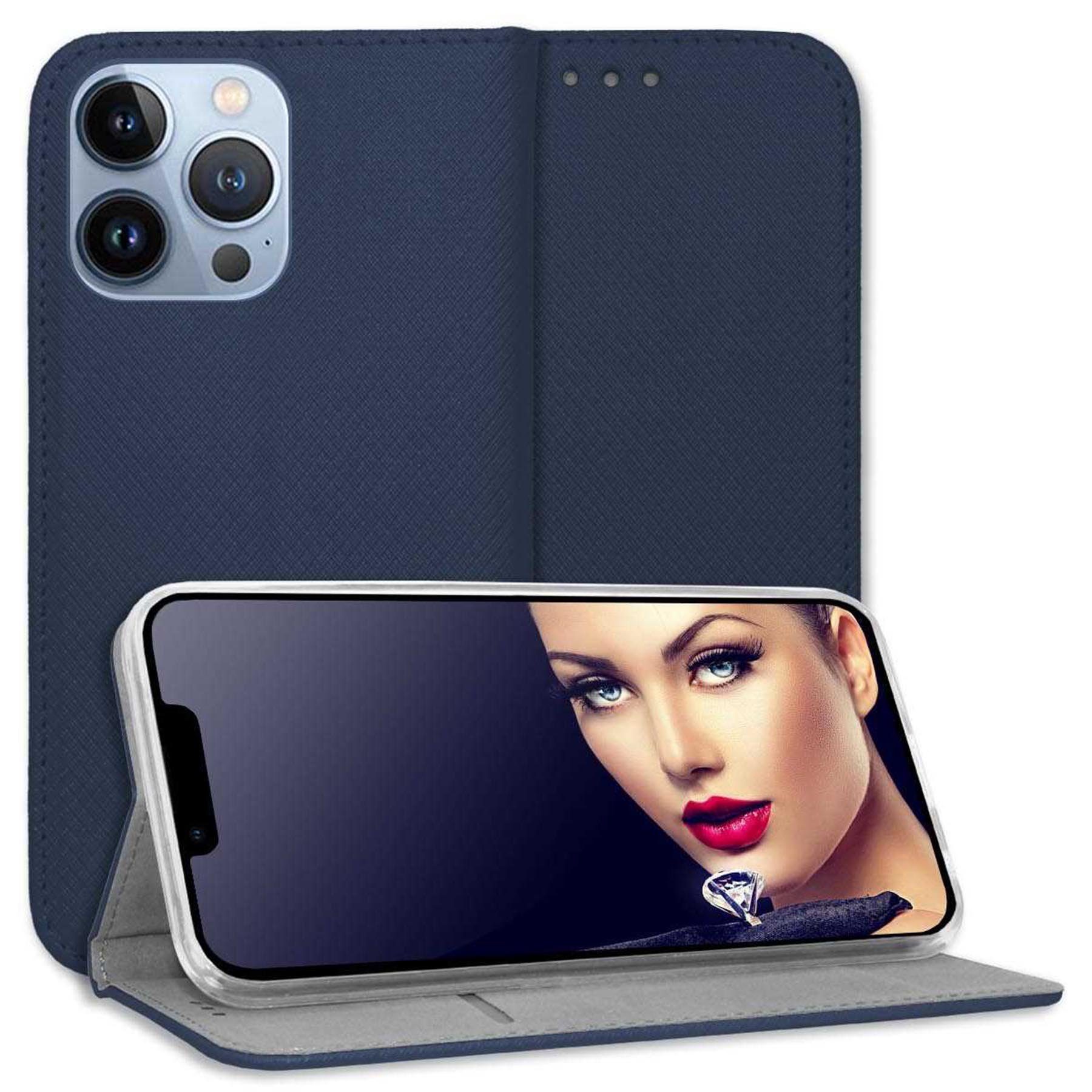 mtb more energy Smartphone-Hülle Smart Magnet für Apple iPhone 13 Pro, Blau, Bookstyle Klapphülle Cover Wallet Case aus Kunstleder
