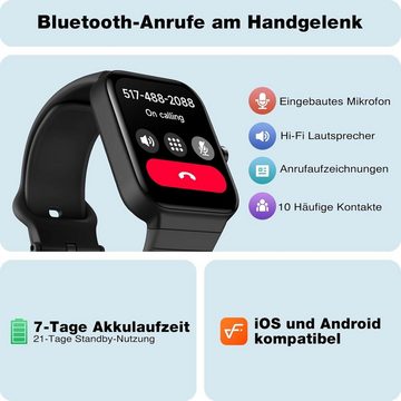 Fitpolo Smartwatch (1,8 Zoll, Android iOS), Telefonfunktion - Fitnessuhr 100+ Sportmodi IP68 Schrittzähler Uhr