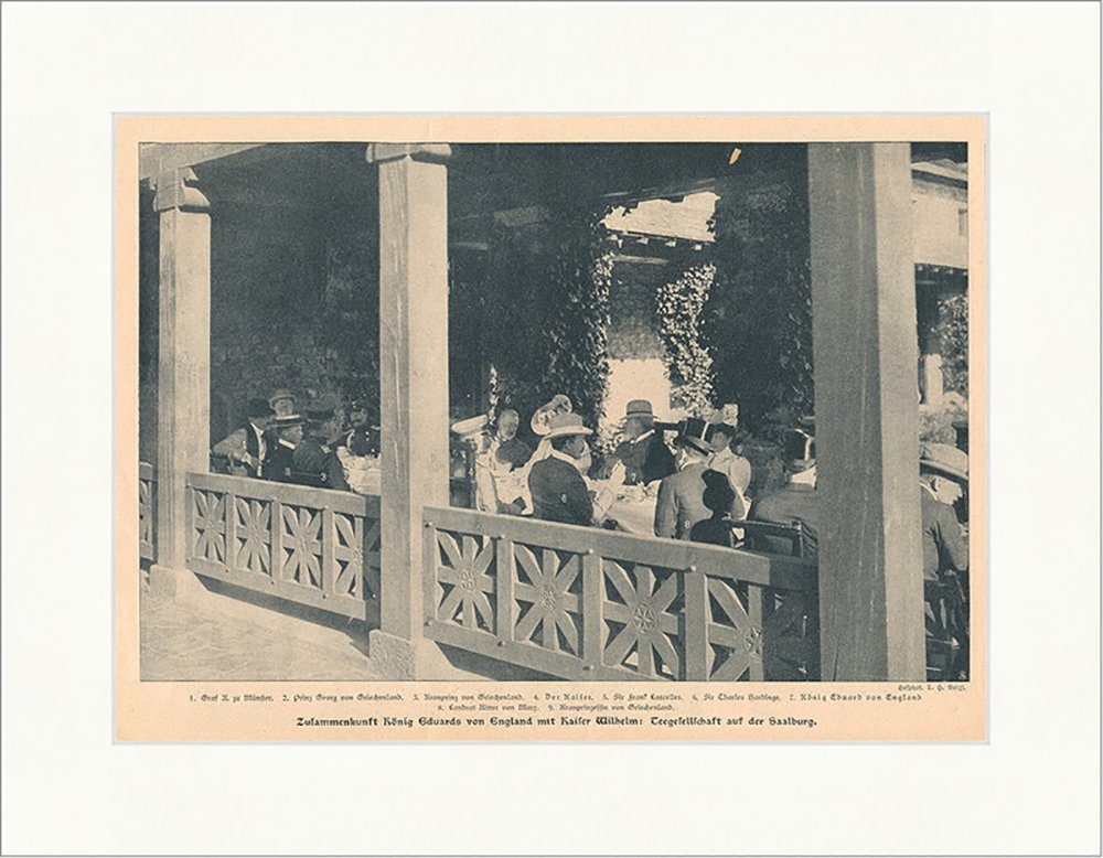 Kunstdruck Teegesellschaft auf der Saalburg König Eduard Kaiser Wilhelm F_Vintage