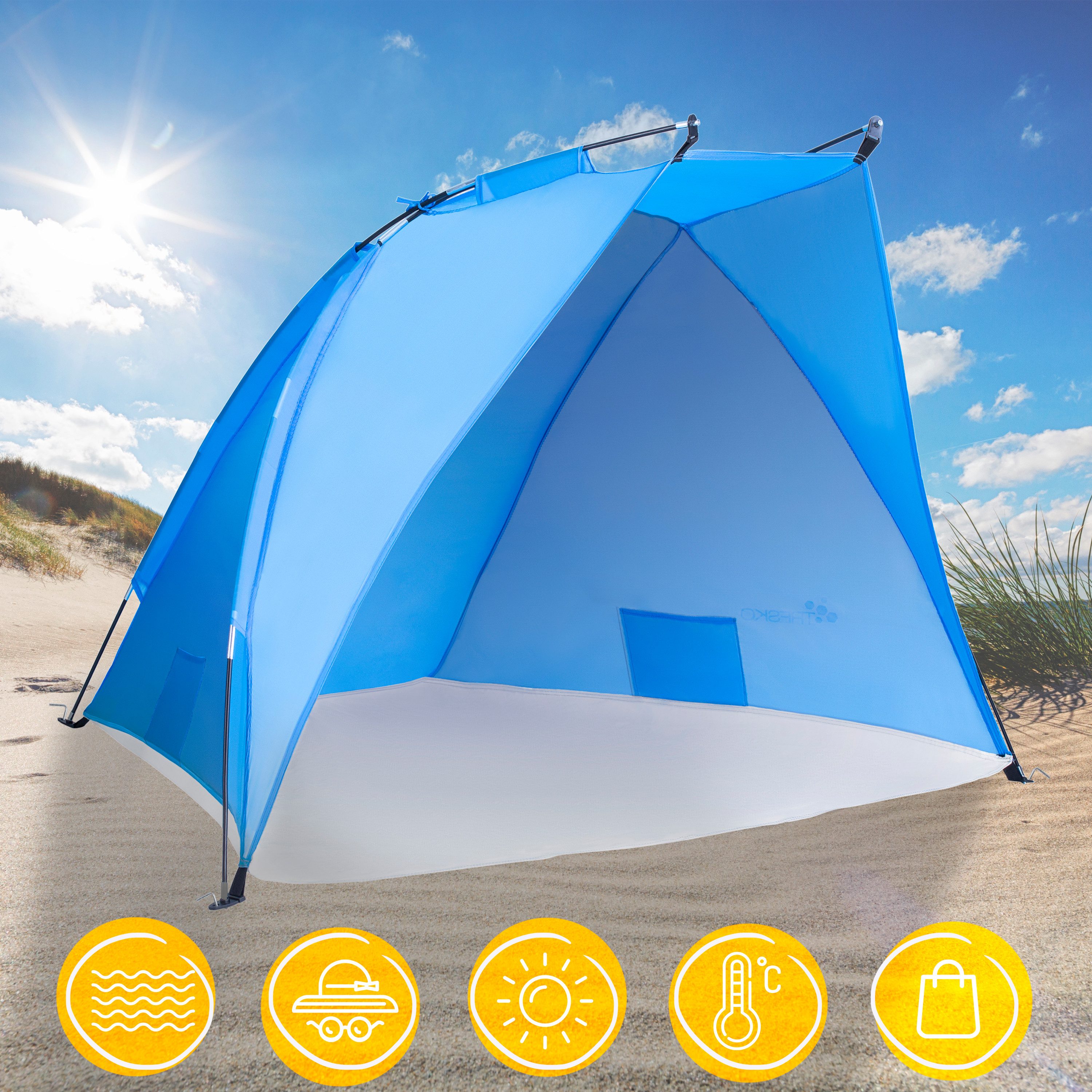 TRESKO Feldbett TRESKO Strandmuschel Sonnenschutz Windschutz Zelt UV Schutz
