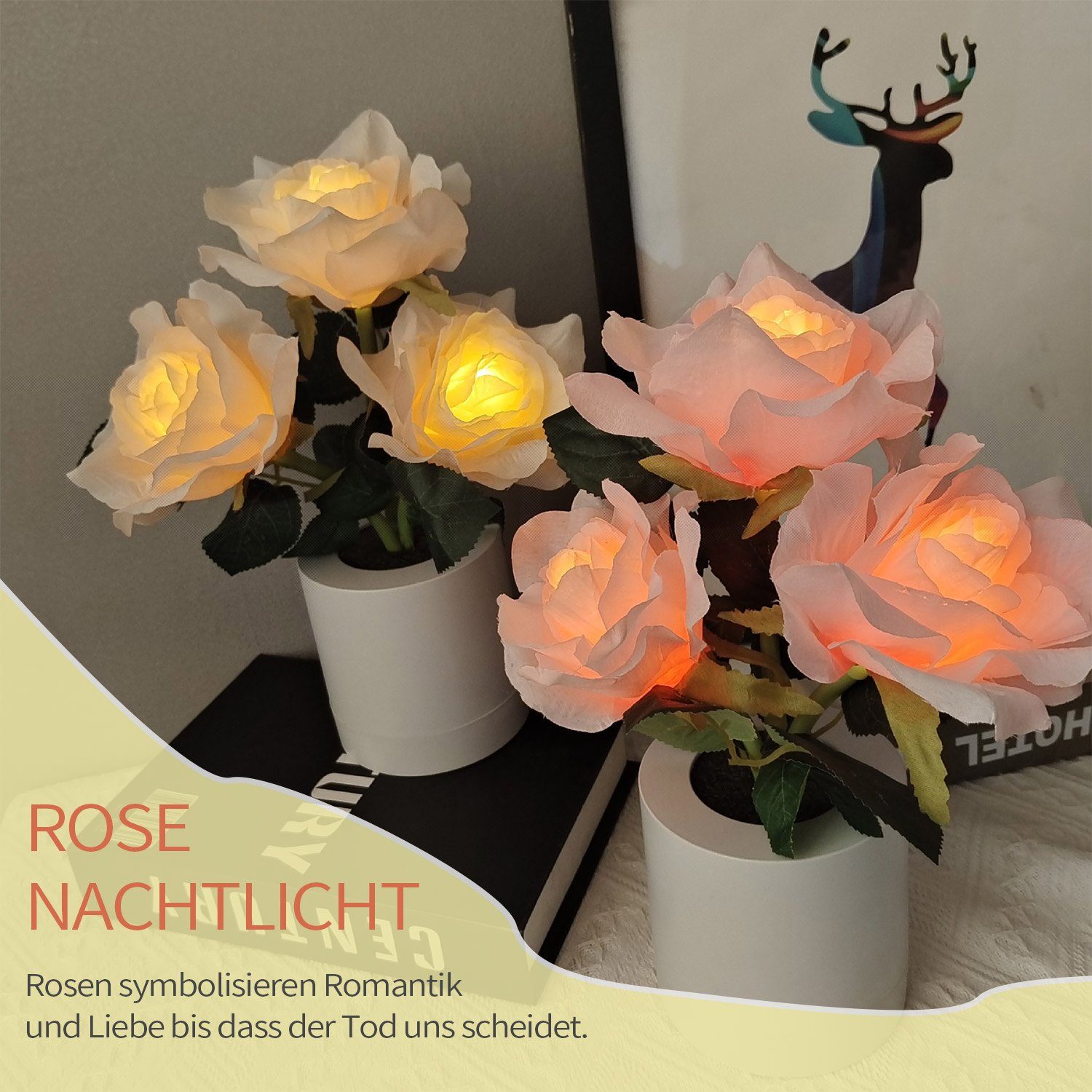Rosenlaterne Rosa MAGICSHE LED USB-Aufladung, Dekoration integriert LED Nachtlicht fest