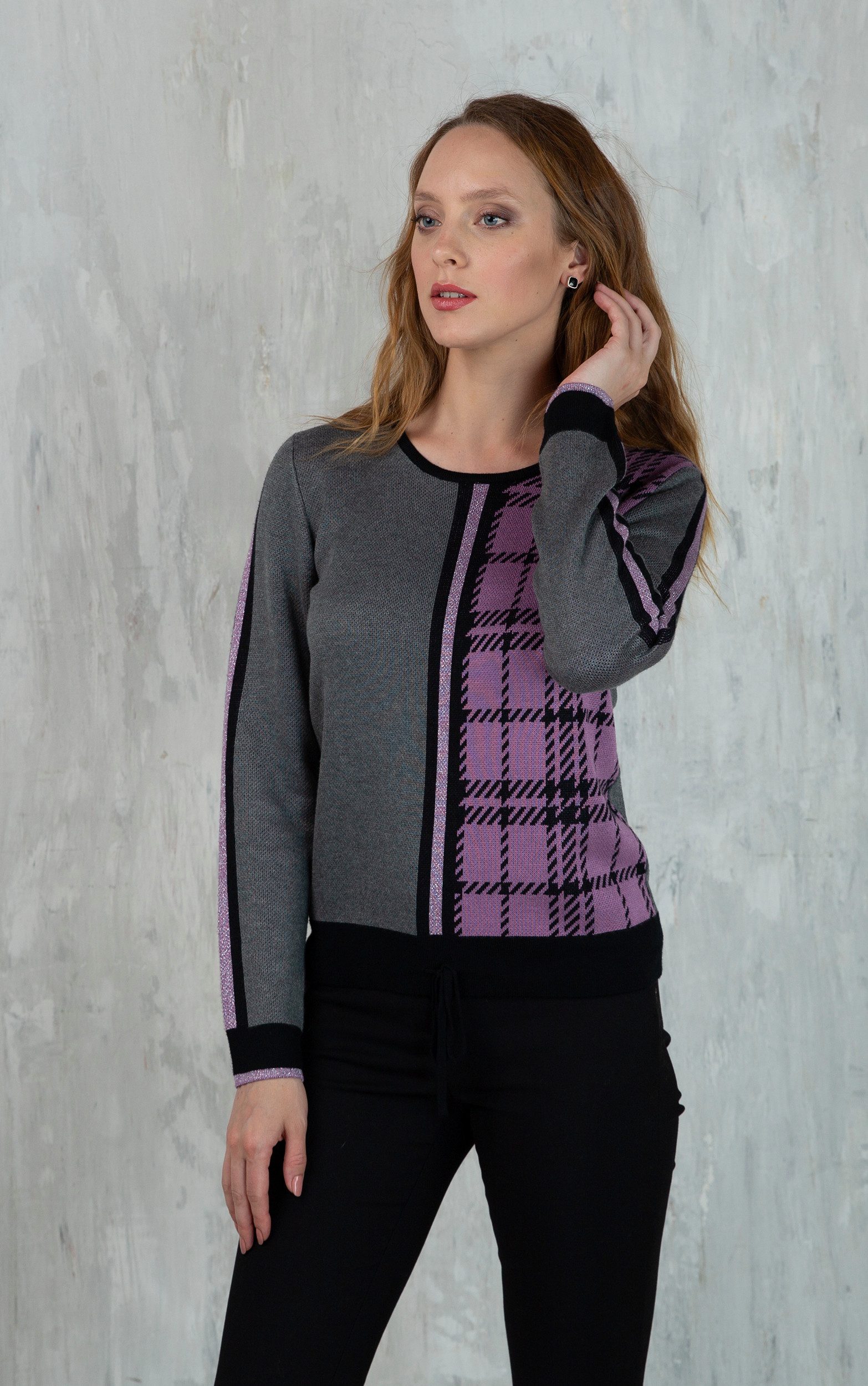 Passioni Strickpullover mit Karodetail günstig online kaufen