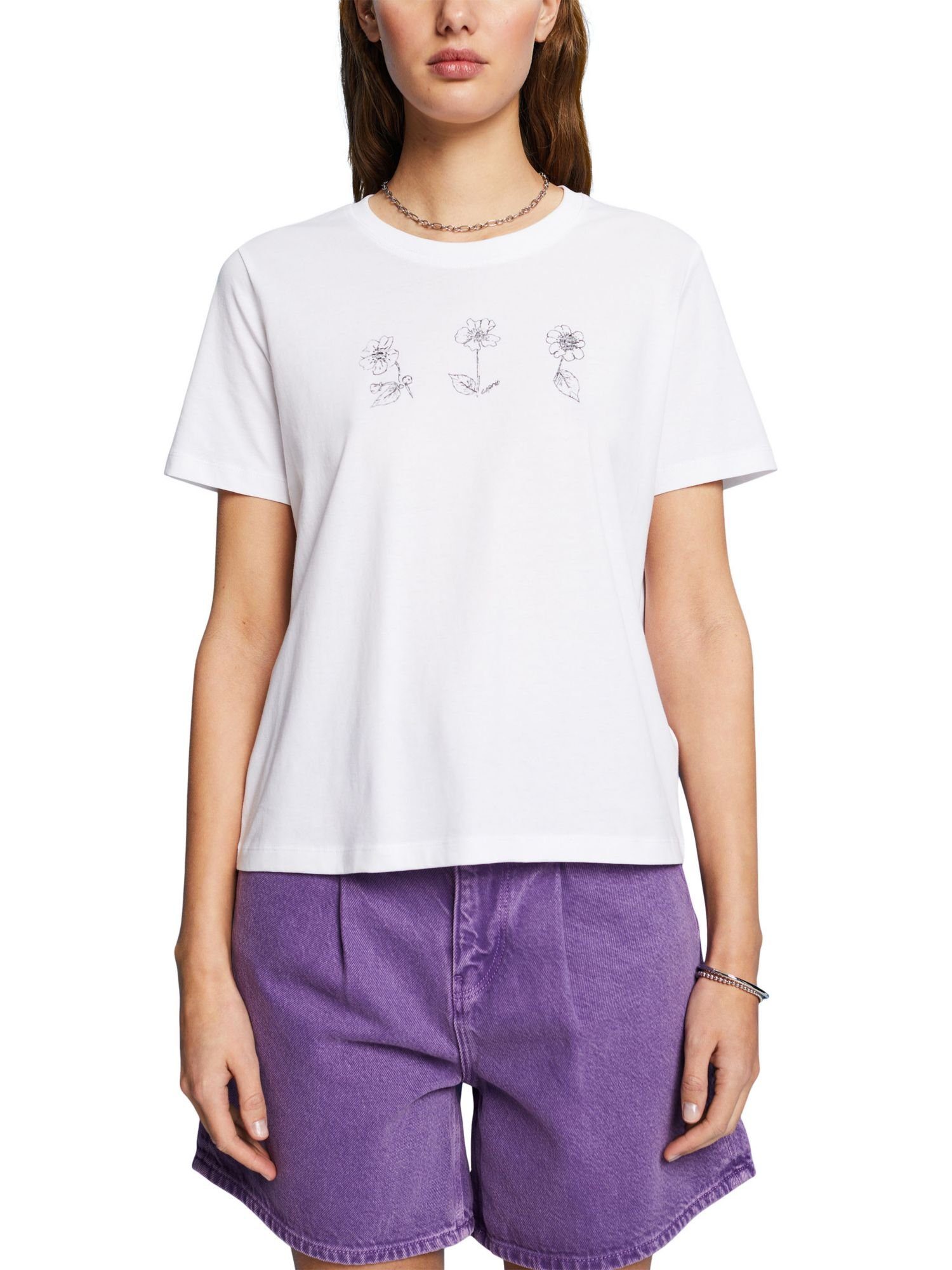 Esprit edc Blumenprint T-Shirt (1-tlg) mit WHITE Baumwoll-T-Shirt by