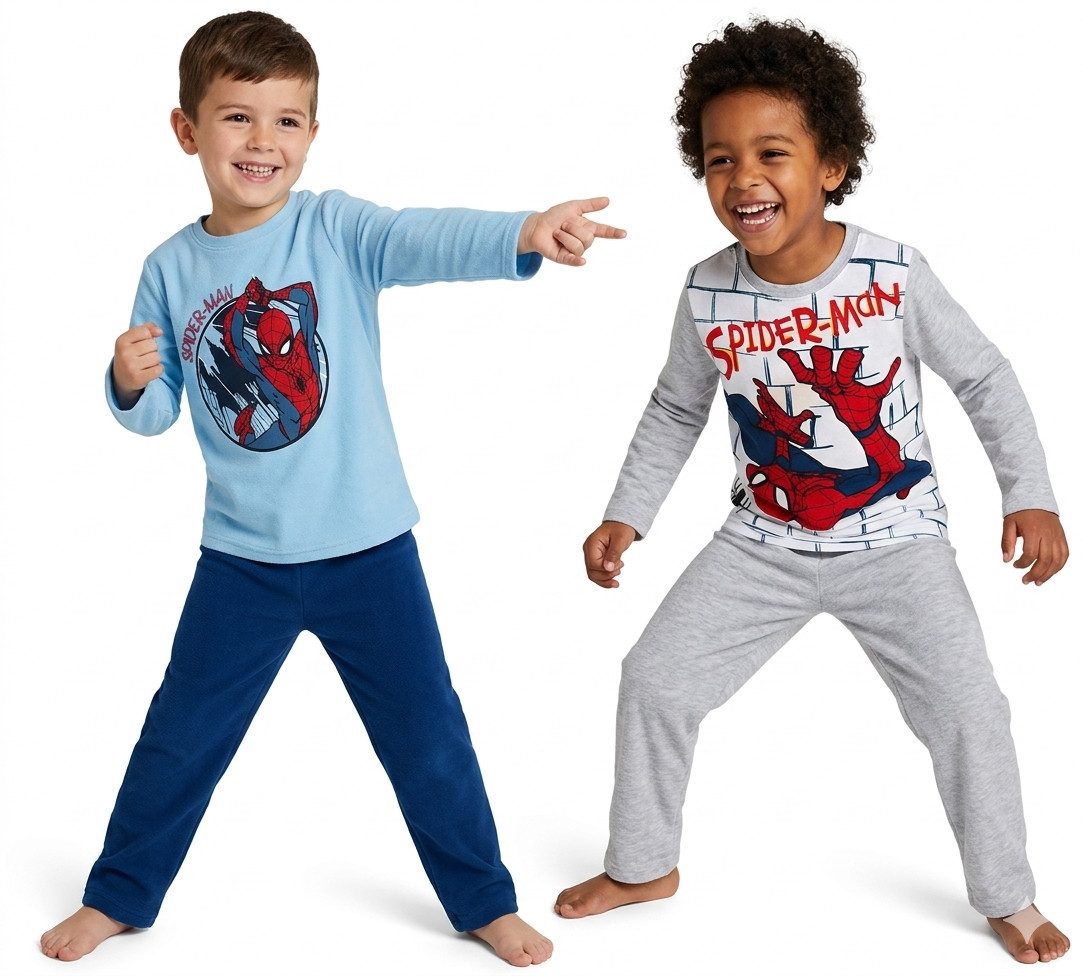 Spiderman Pyjama 2x Spiderman Kinder Schlafanzug lang Jungen+Mädchen Pyjama Kinderpyjama lang