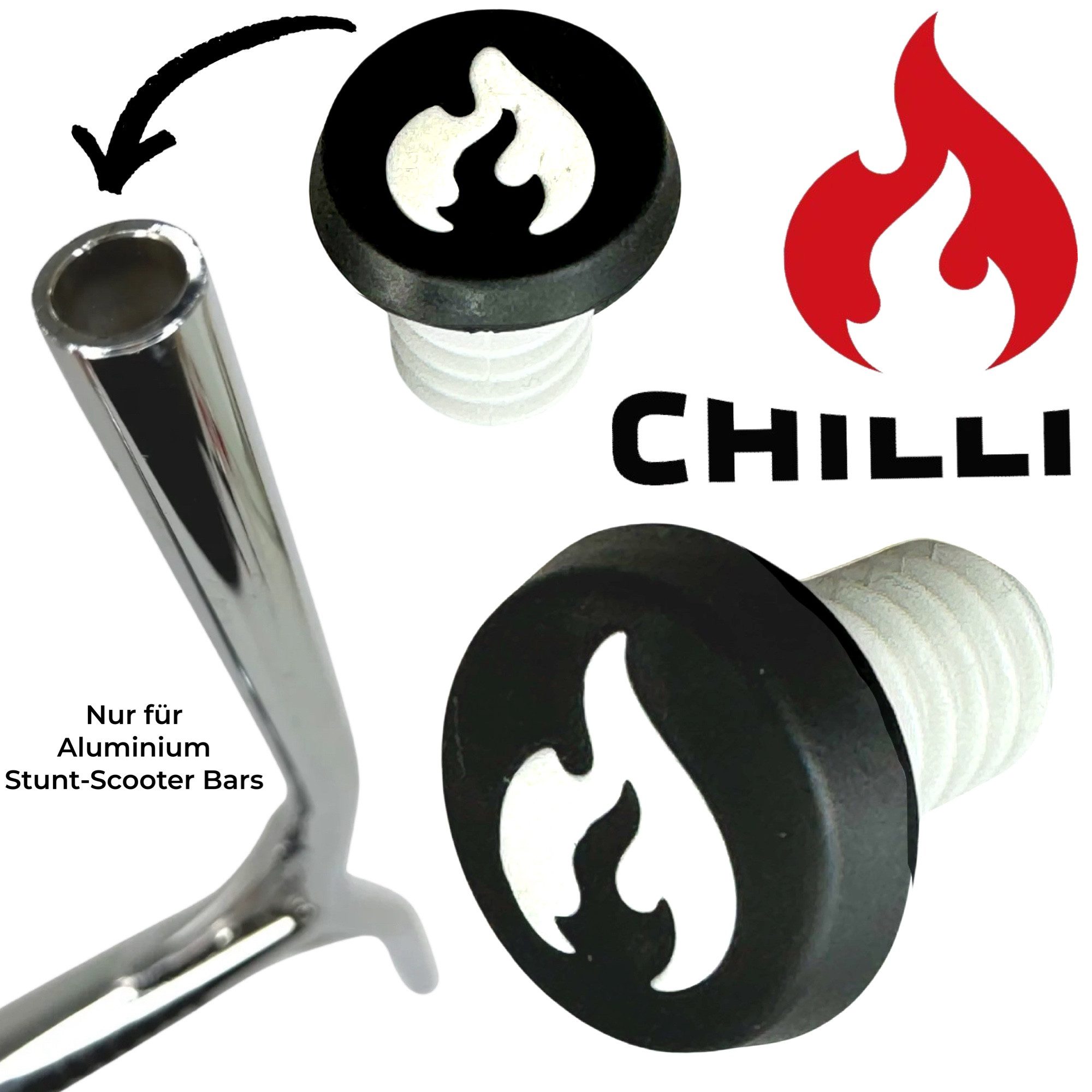 Chilli Pro Скутеры Трюк самокат Chilli Barends Stunt-Scooter Alu Lenker-Stopfen 1 Paar Schwarz weiss