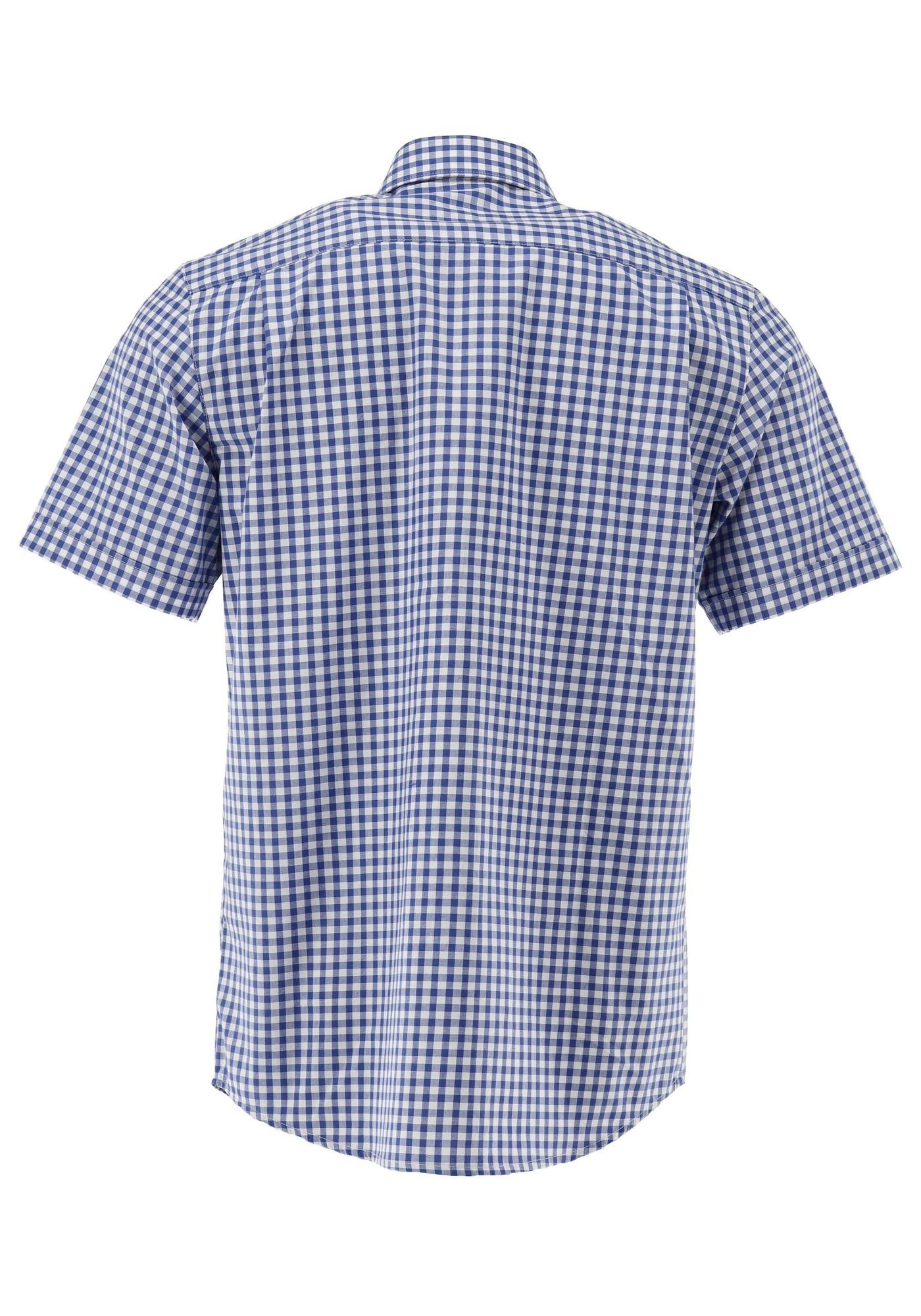 mit mittelblau mit aufgesetzter Brusttasche Kurzarmhemd Trachtenhemd Zihul Hirsch-Stickerei OS-Trachten