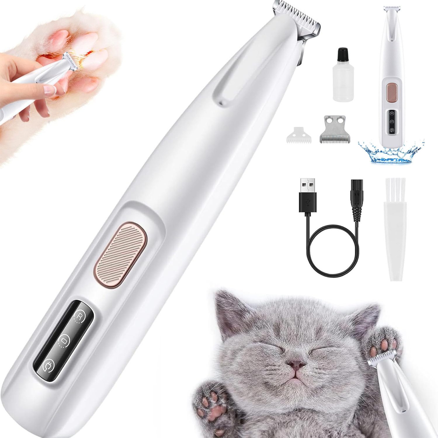 Hundeschermaschine Pfotentrimmer für Haustiere mit LED-Licht, Profi Hundetrimmer
