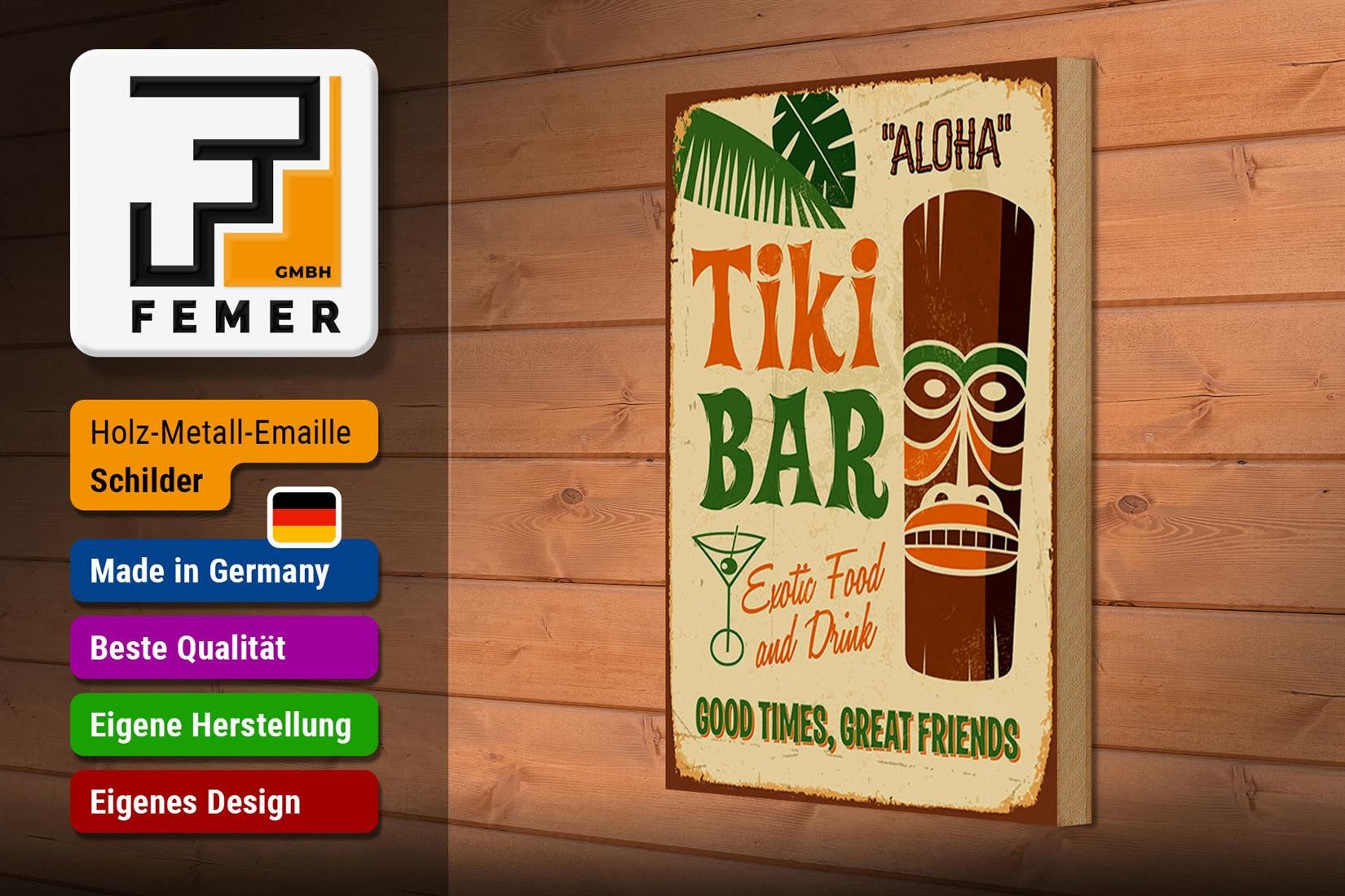 Femer GmbH Holzbild 20x30cm Tiki Bar Aloha Exotic Food, Essen Trinken Genuss (1 St), Glatte Holzfaserplatte (MDF), vorn beschichtet