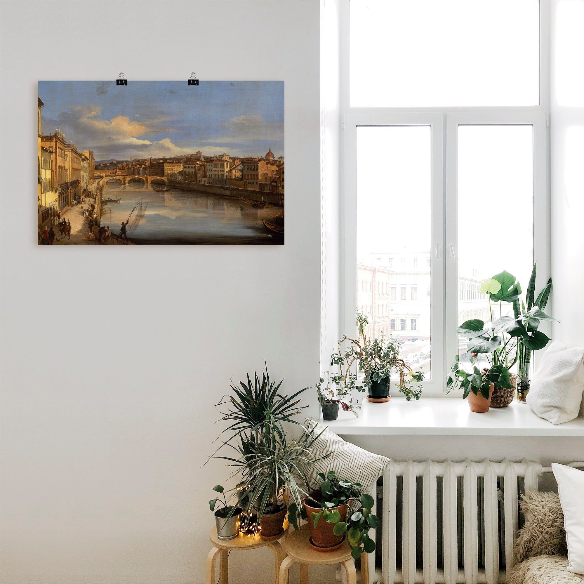 Artland Wandbild Ein Blick auf in oder Größen St), den als Florenz Arno, Poster Wandaufkleber Alubild, (1 versch. Leinwandbild