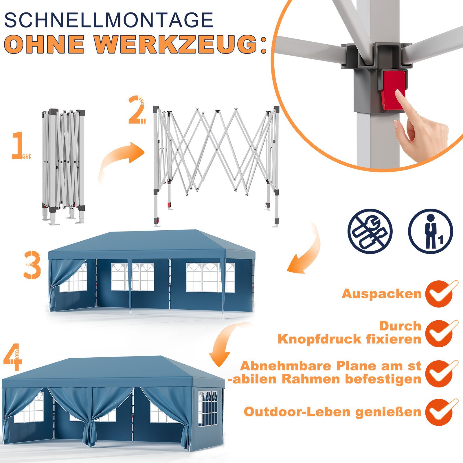 HOMALL Faltpavillon 3x6m Wasserdicht Gartenzelt Pop Up Gartenpavillon mit 6 Seitenteilen, mit 6 Seitenteilen