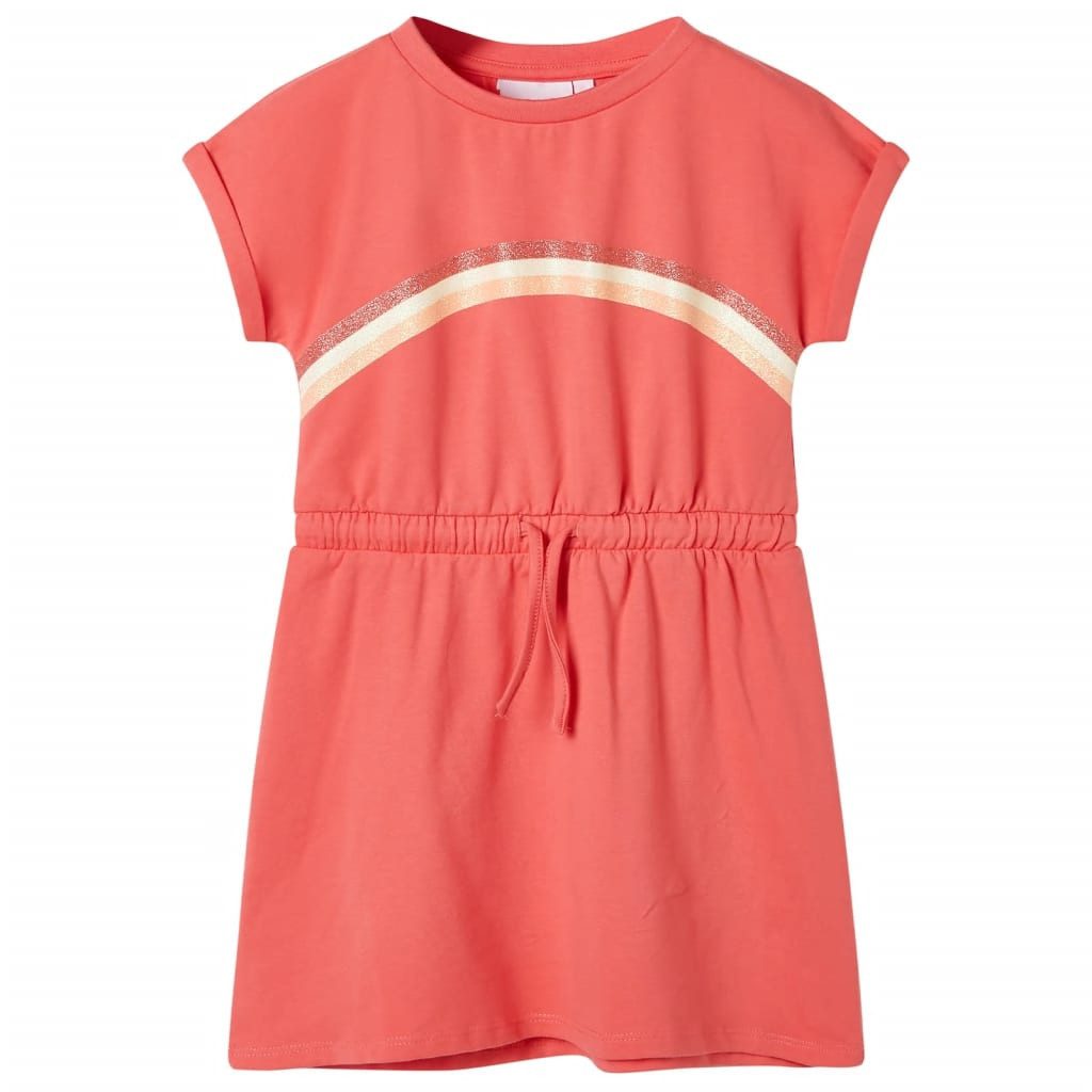 Druckkleid Kinderkleid mit Kordelzug Korallenrosa 116