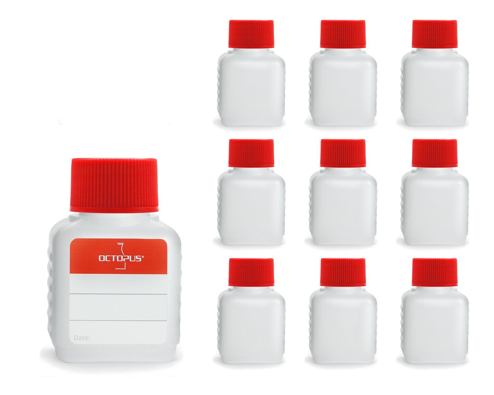 10 St) mit OCTOPUS ml Deckeln (10 50 Kanister Plastikflaschen (leer) roten