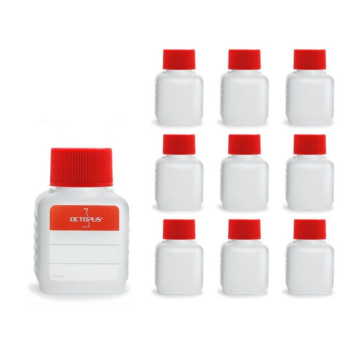 OCTOPUS Kanister 10 Plastikflaschen 50 ml mit roten Deckeln (leer) (10 St)