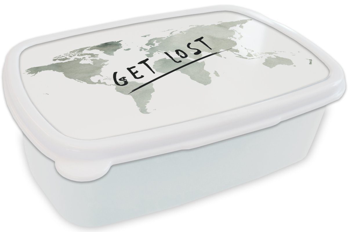 MuchoWow Lunchbox weiß für Mädchen - Brotdose, Erwachsene, Zitat (2-tlg), Jungs Weltkarte Brotbox Kinder und für - Grau, Kunststoff, und