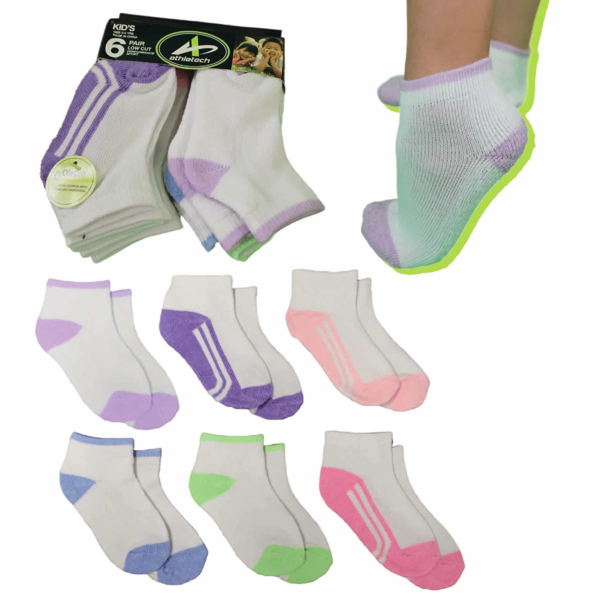 Athletech Sneakersocken 6 Paar Low-Cut-Sportsocken bis Gr. 34 Pastellfarben