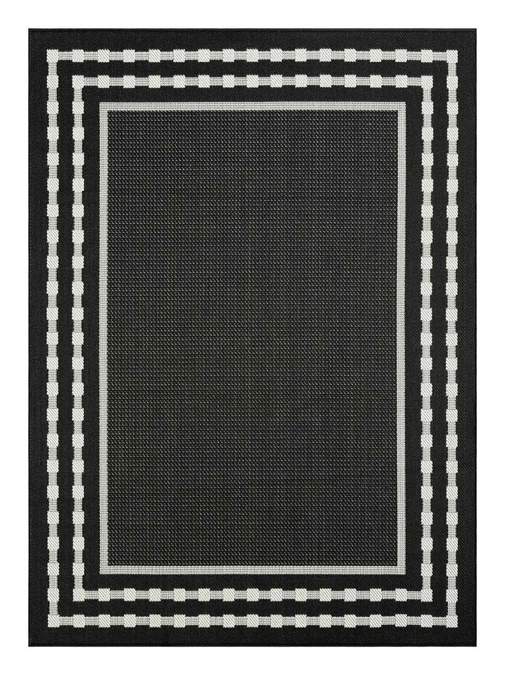 Vimoda Outdoorteppich Teppich Balkon In- und Outdoor In Schwarz Bordüre Optik, Rund, Höhe: 5 mm, Kurzflor Läufer in Schwarz für Terrasse Balkon Küche
