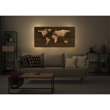 WohndesignPlus LED-Bild LED-Wandbild "Weltkarte" 120cm x 60cm mit 230V, Natur, DIMMBAR! Viele Größen und verschiedene Dekore sind möglich.