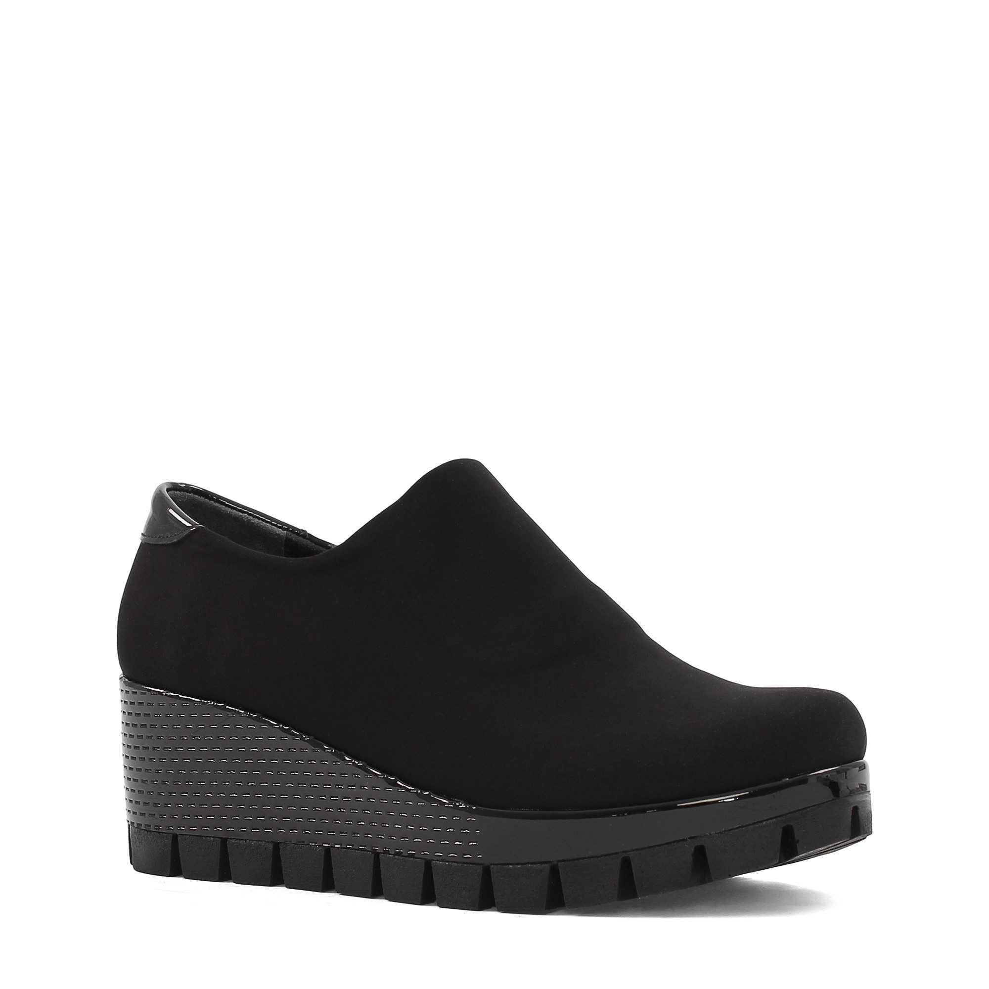 Celal Gültekin Keilabsatz Plateau Schuhe Damen Slip-on Stretch Schlupfform Keilsneaker Stretch, Polyurethan-Sohle, Schwarz, 38