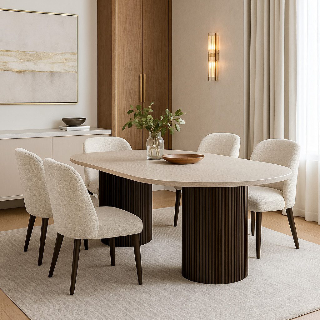 alesvelt Esstisch ovale massiver Travertin-Tischplatte edle Tischbeine im S günstig online kaufen