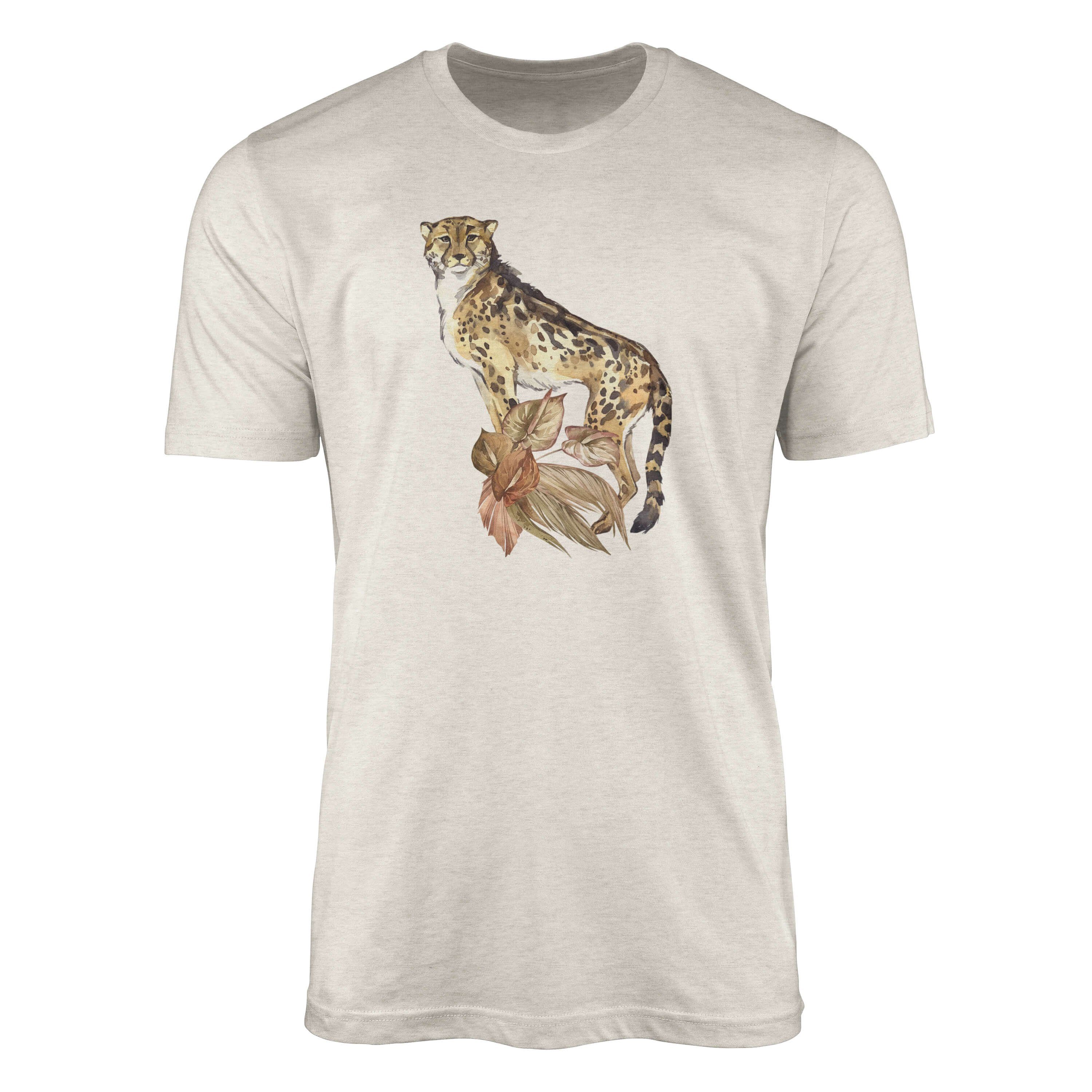 Sinus Art T-Shirt Herren Shirt Aquarell Ökomode Bio-Baumwolle T-Shirt 100% Motiv gekämmte Nachhaltig erneu (1-tlg) aus Gepard