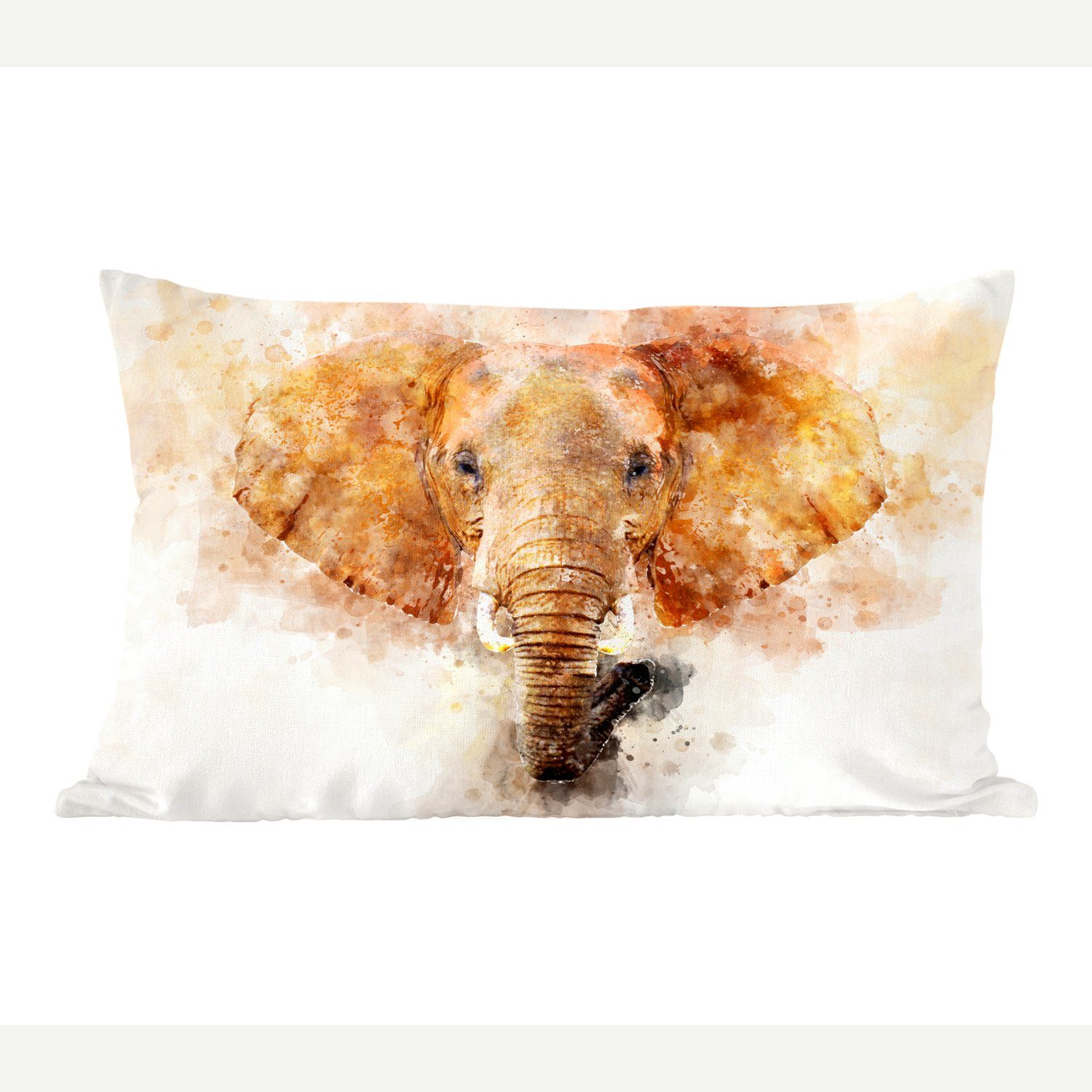 MuchoWow Dekokissen Elefant - Aquarellfarbe - Orange, Wohzimmer Dekoration, Zierkissen, Dekokissen mit Füllung, Schlafzimmer