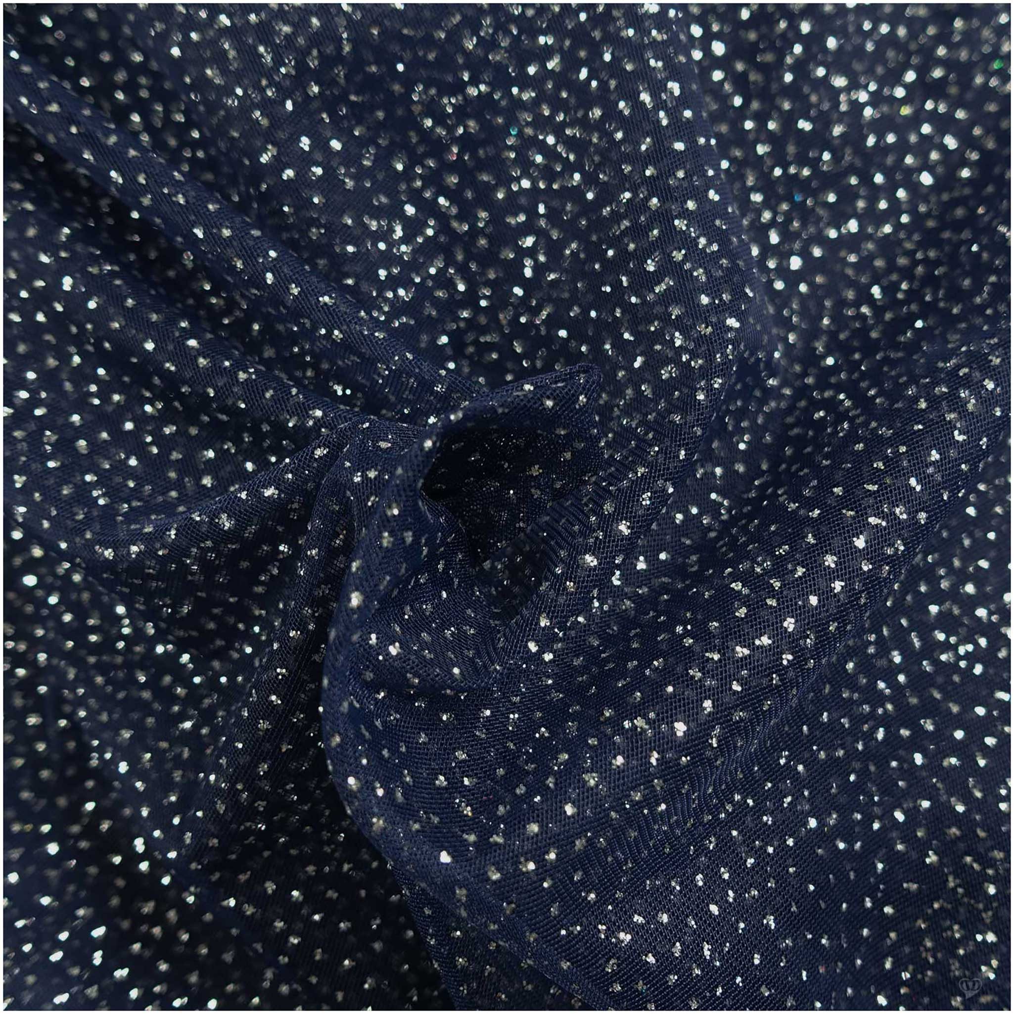maDDma Stoff Tüll mit Glitzer Fasching Kostümstoff 1 x 1,5 m Meterware, 004 - marine / silber