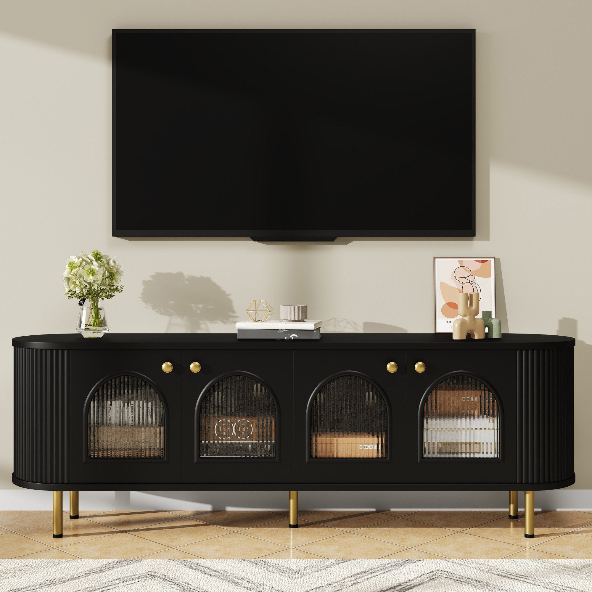 Refined Living TV-Schrank Lowboard mit Glastüren,Goldene günstig online kaufen