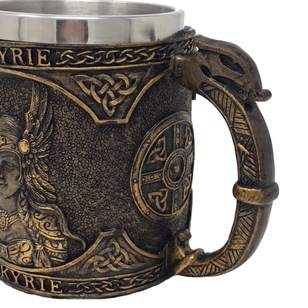 MystiCalls Bierkrug Krug Valkyrie - Götterkrug Bierkrug Wikinger, 1-tlg., Polyresin, Herausnehmbarer Metalleinsatz
