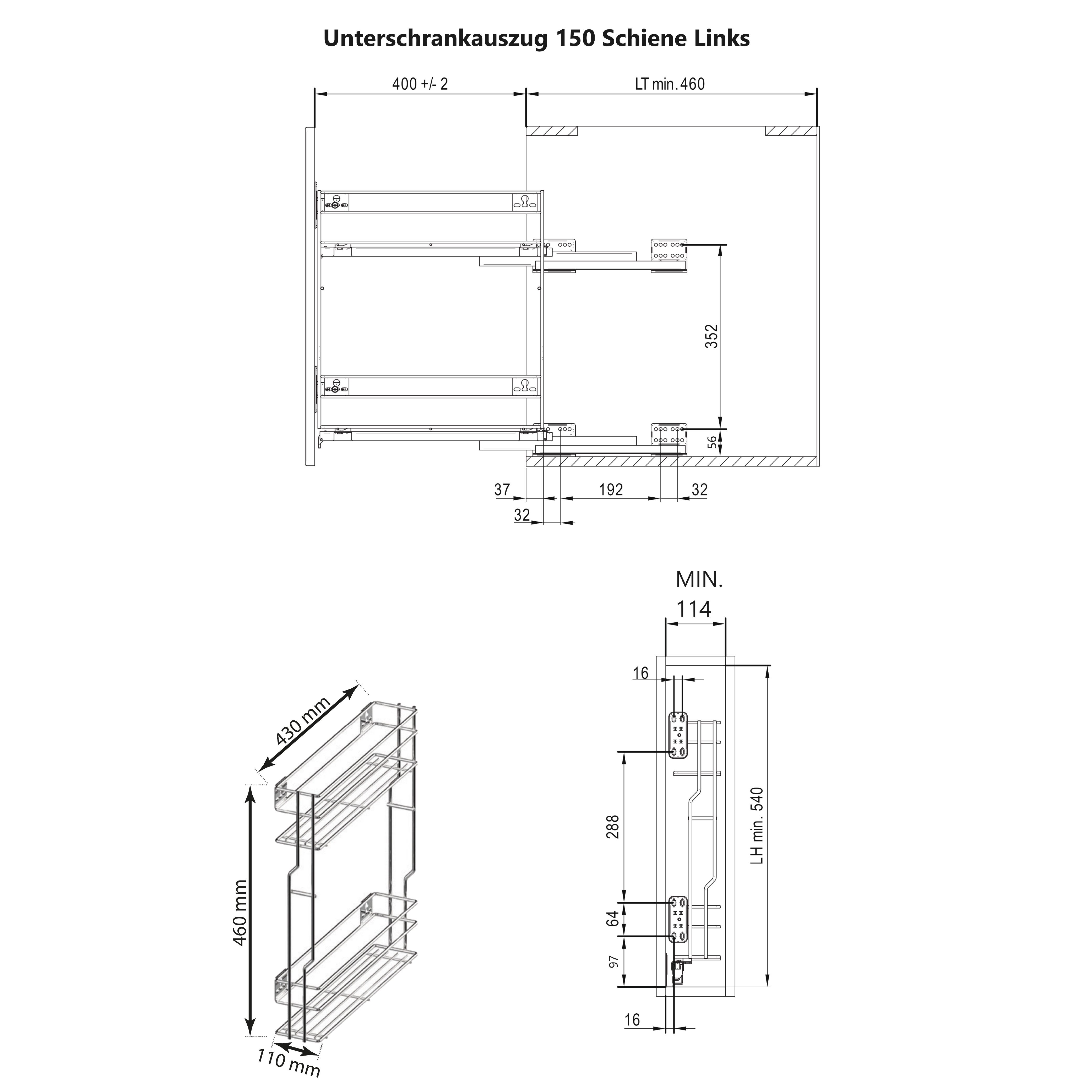 Prima-Online Auszugsunterschrank Unterschrankauszug Küchenauszug Schrankauszug Softclose 150/200/250mm