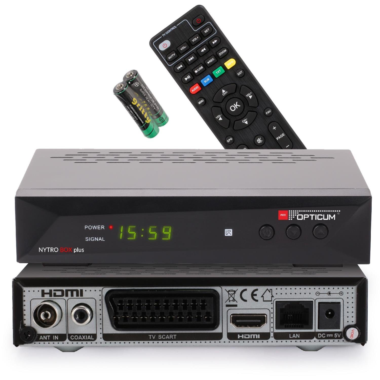 RED OPTICUM Nytro Box (DVB-C Plus Receiver USB, DVB-T2 DVB-T2 HD mit Aufnahmefunktion PVR, HDMI, SCART) Hybrid Receiver & Receiver