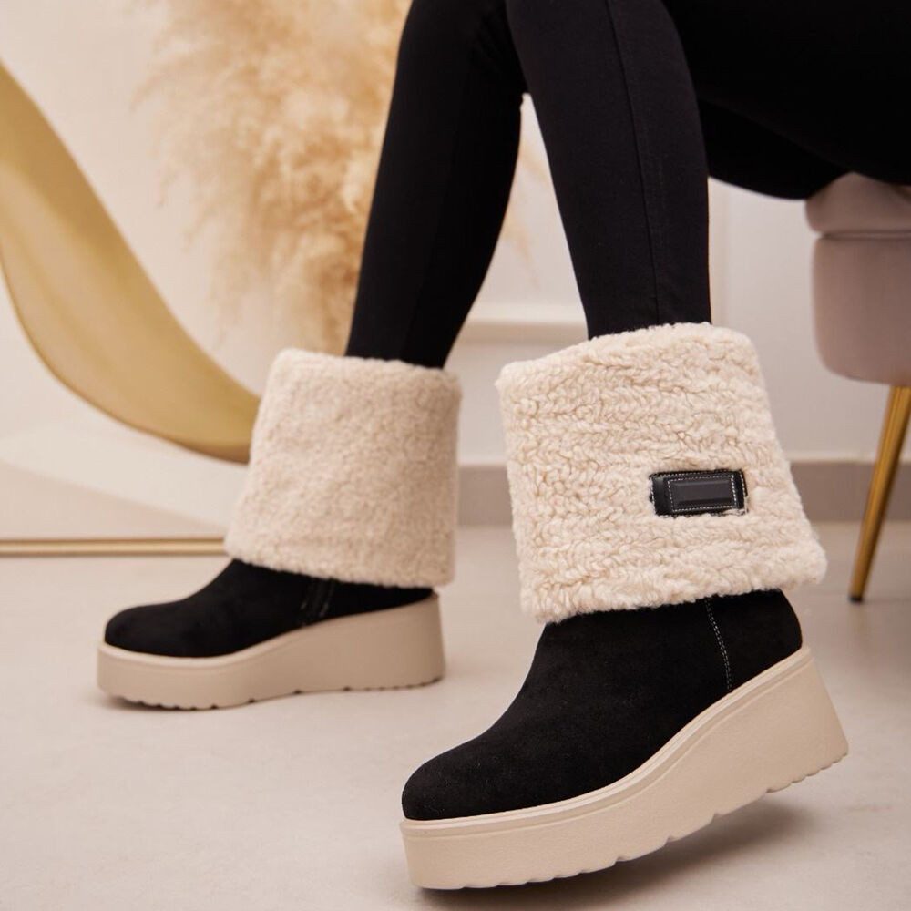 Ital-Design Wärmende Plateau-Stiefel mit flauschigem Schaft für Damen Plateaustiefelette (90851760) Keilabsatz/Wedge Stiefeletten in Schwarz