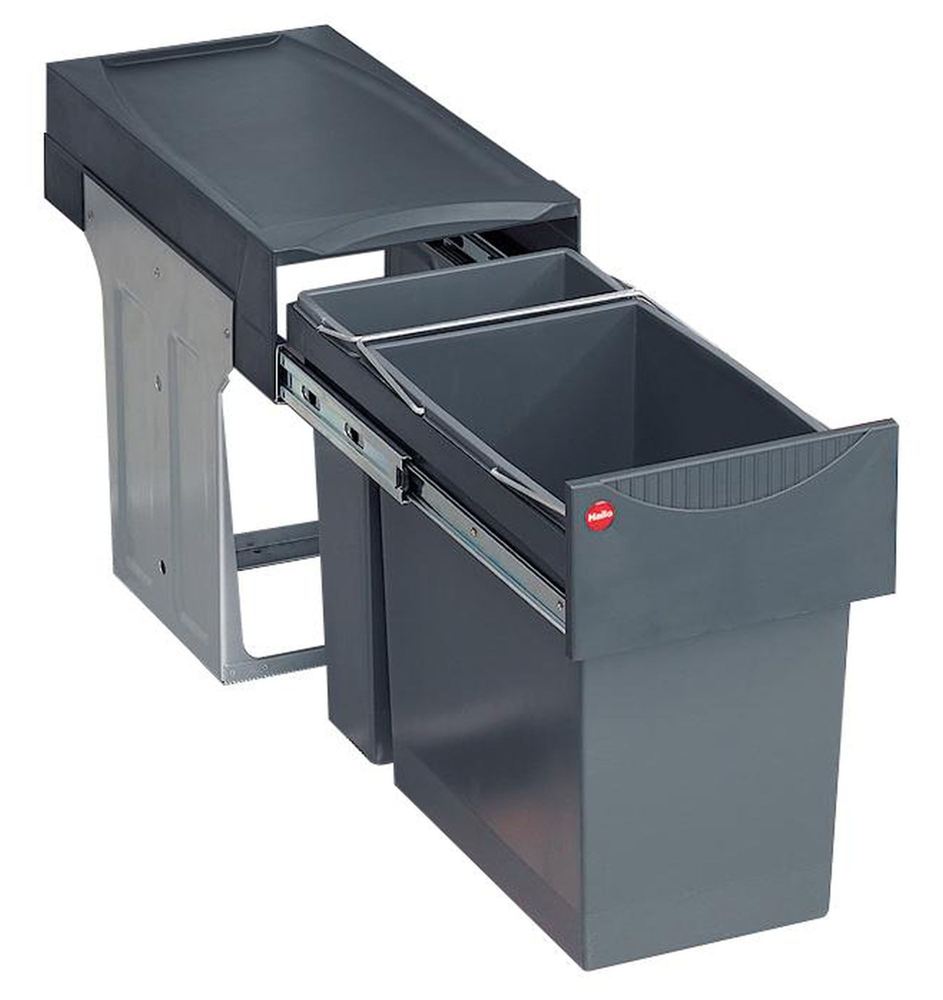 livingpoint24 Einbaumülleimer Hailo Mülleimer Küche, Einbau ab 30cm Schrank, Trennsystem 2 Fächer