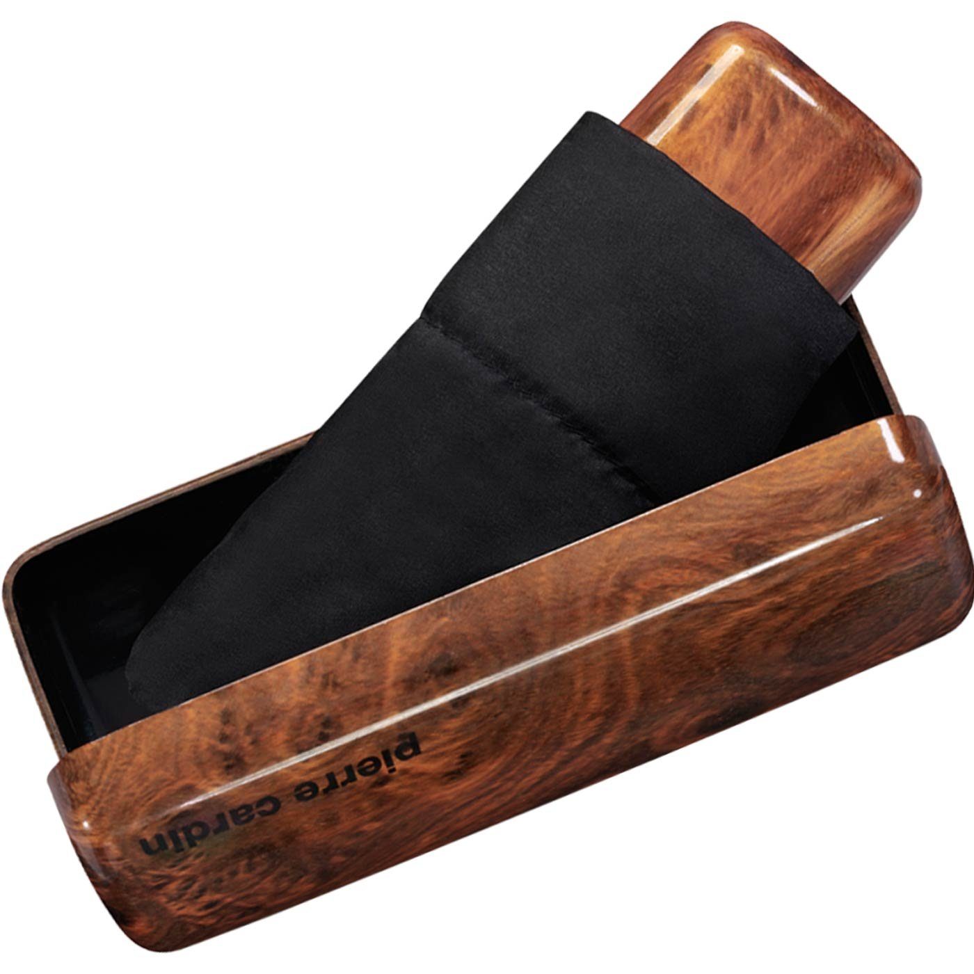Pierre Cardin Taschenregenschirm leichter Minischirm mit Etui mybrella Noire, mit dem Hard-Case Etui in Holzoptik besonders edel – Bild 3 von 4