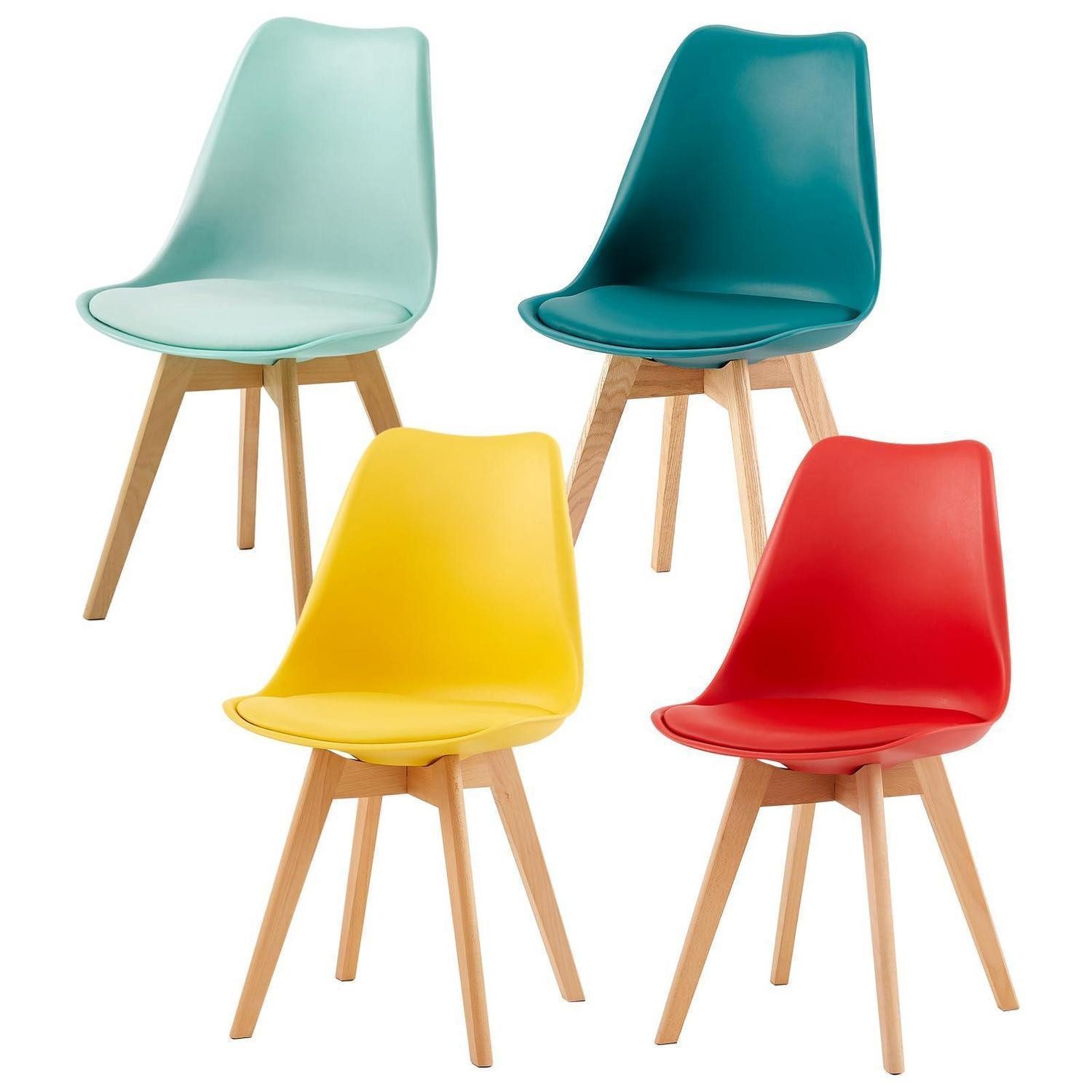 LuxusKollektion Schalenstuhl Esszimmerstühle Schalenstuhl PU 4er set Gelb+rot+mintgrün+türkis