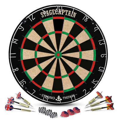 Stagecaptain Dartscheibe DBS-1715 BullsEye Pro, (Dartboard-Set, inkl. 6 Dartpfeilen und 12 Flights), Steeldartscheibe aus Sisal mit dünnen Drähten