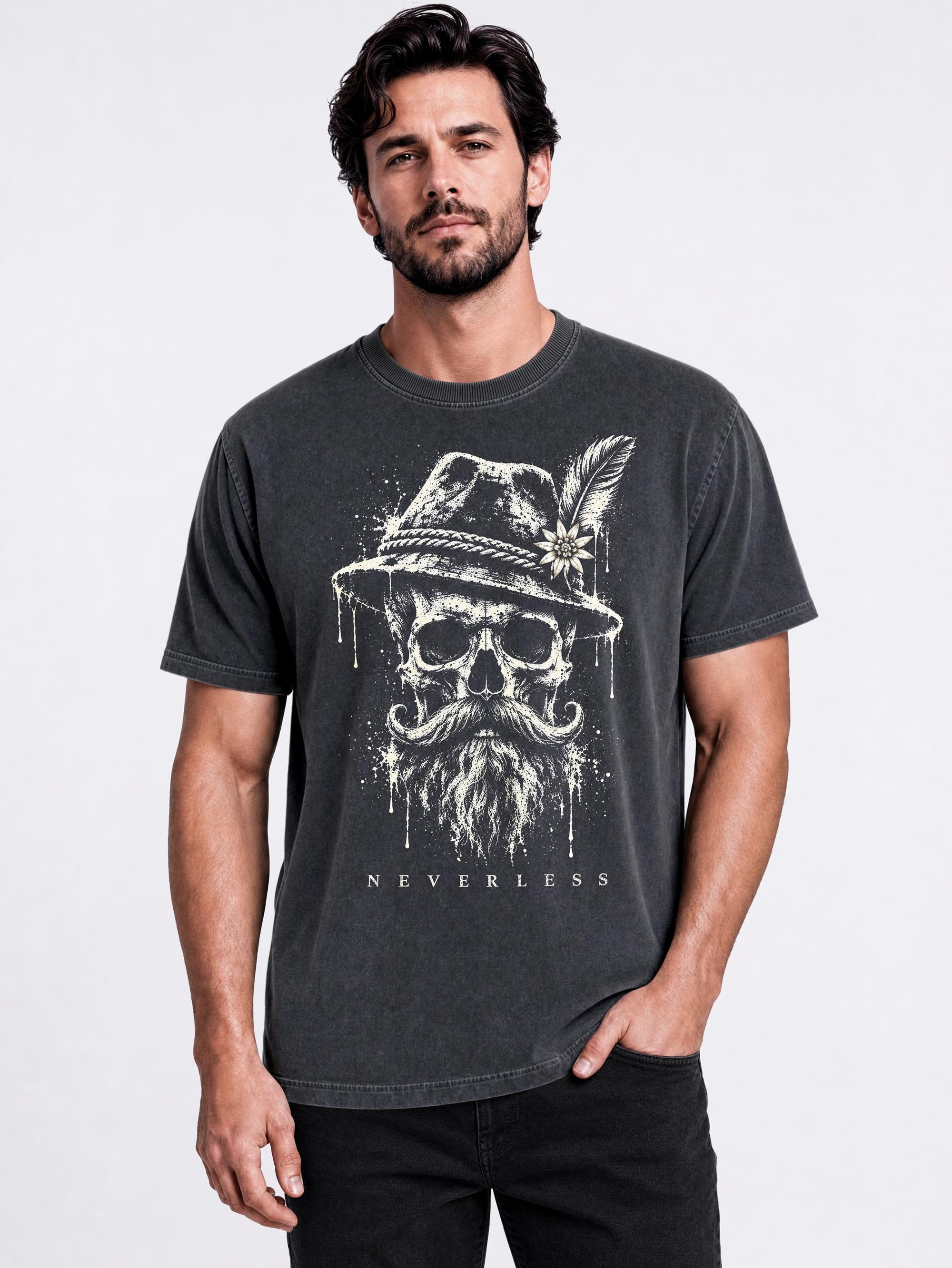 Neverless Oversize-Shirt Neverless® Herren Relaxed Fit T-Shirt Frontprint – Trachten Skull mit Print – Bild 2 von 3