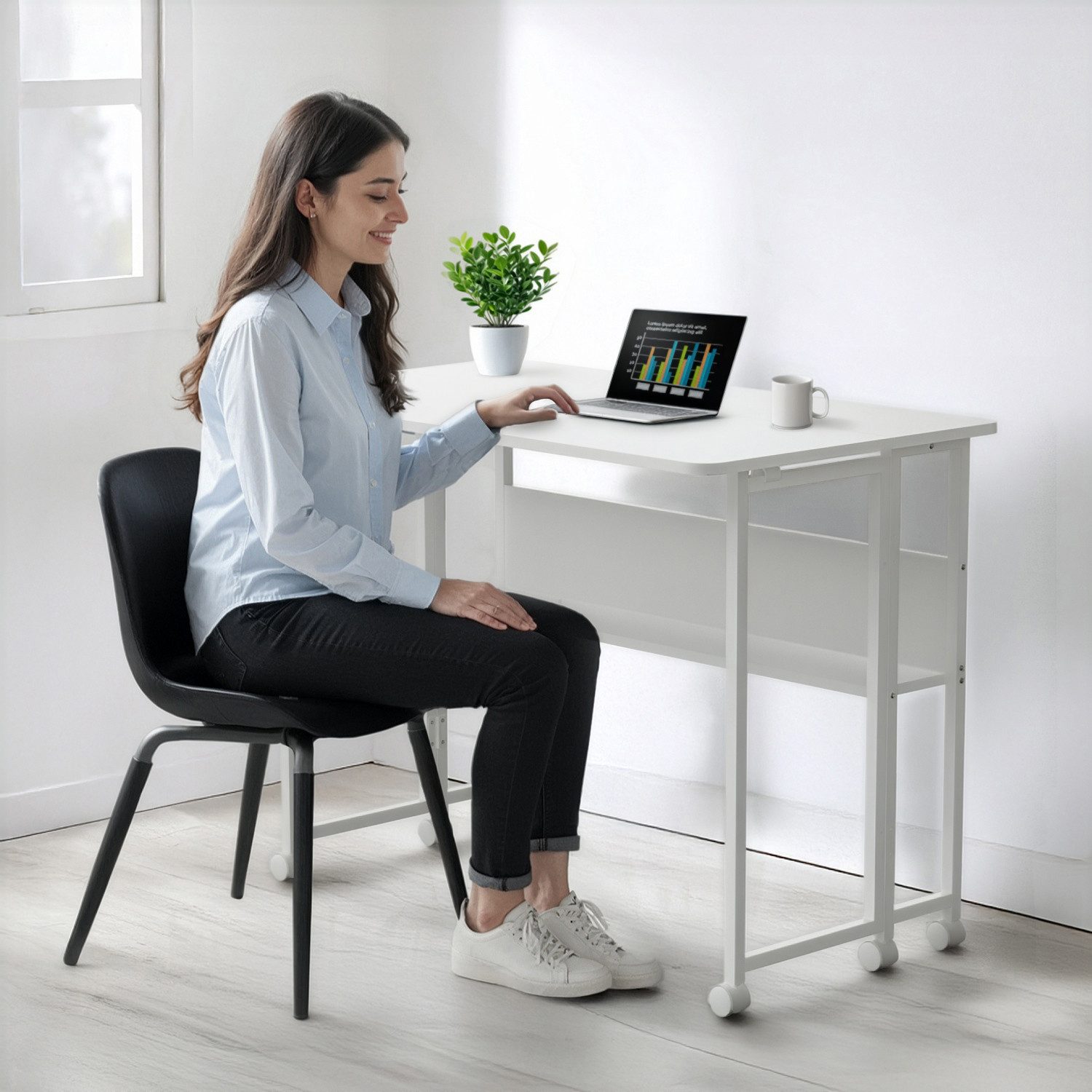 Maclean Schreibtisch MC-126 Klappbarer mobiler Schreibtisch mit Regal, Platte 100x58cm, max. 50kg – Bild 5 von 5