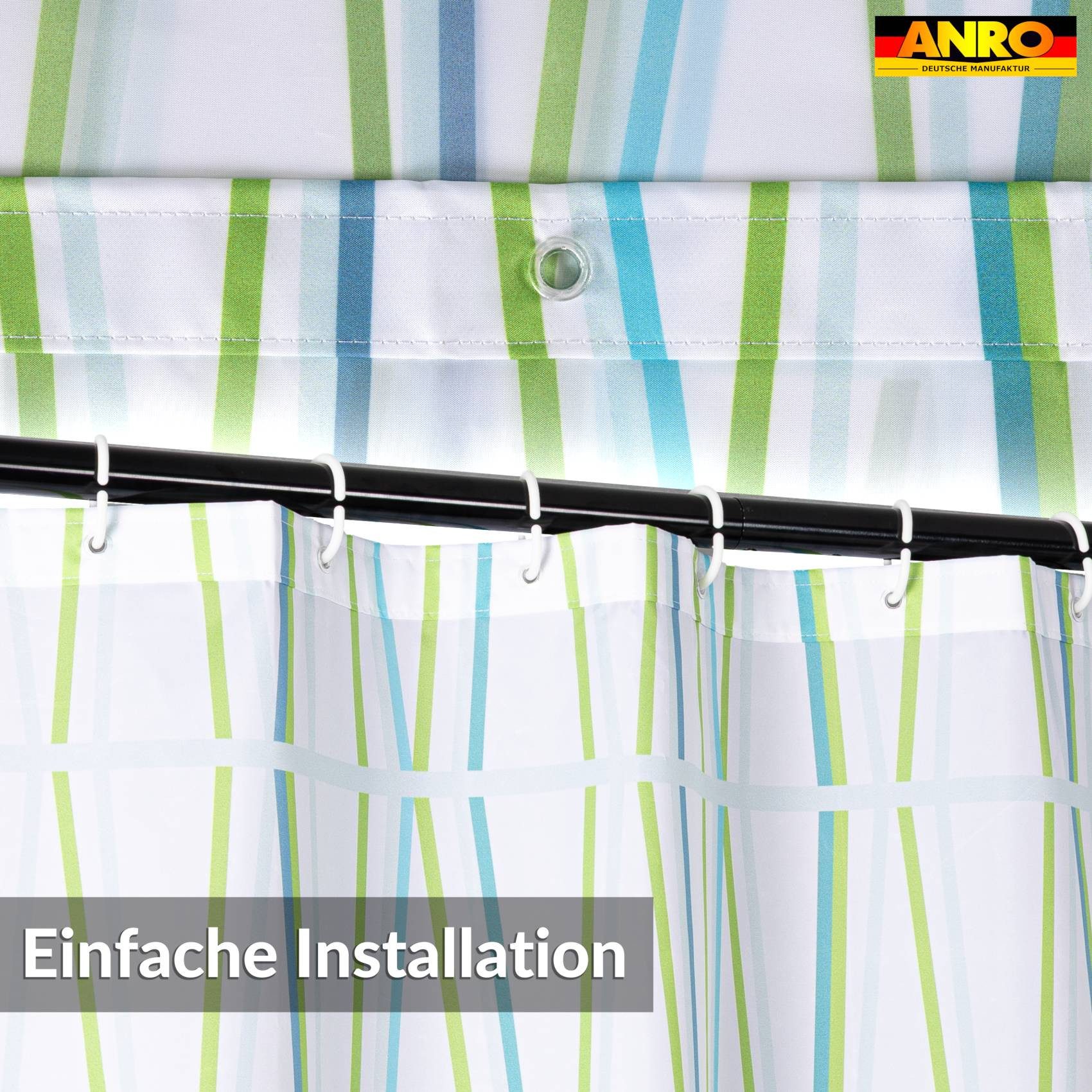 ANRO Duschvorhang FASTY Bambus Anti-Schimmel Polyester Badezimmervorhang Bad-Stoff Breite 120 cm (Packung, 1-tlg., Duschvorhang inkl. Aufhängeringe), robuster Vorhang Stangenaufhängung 120x200cm Skandinavisch Grün