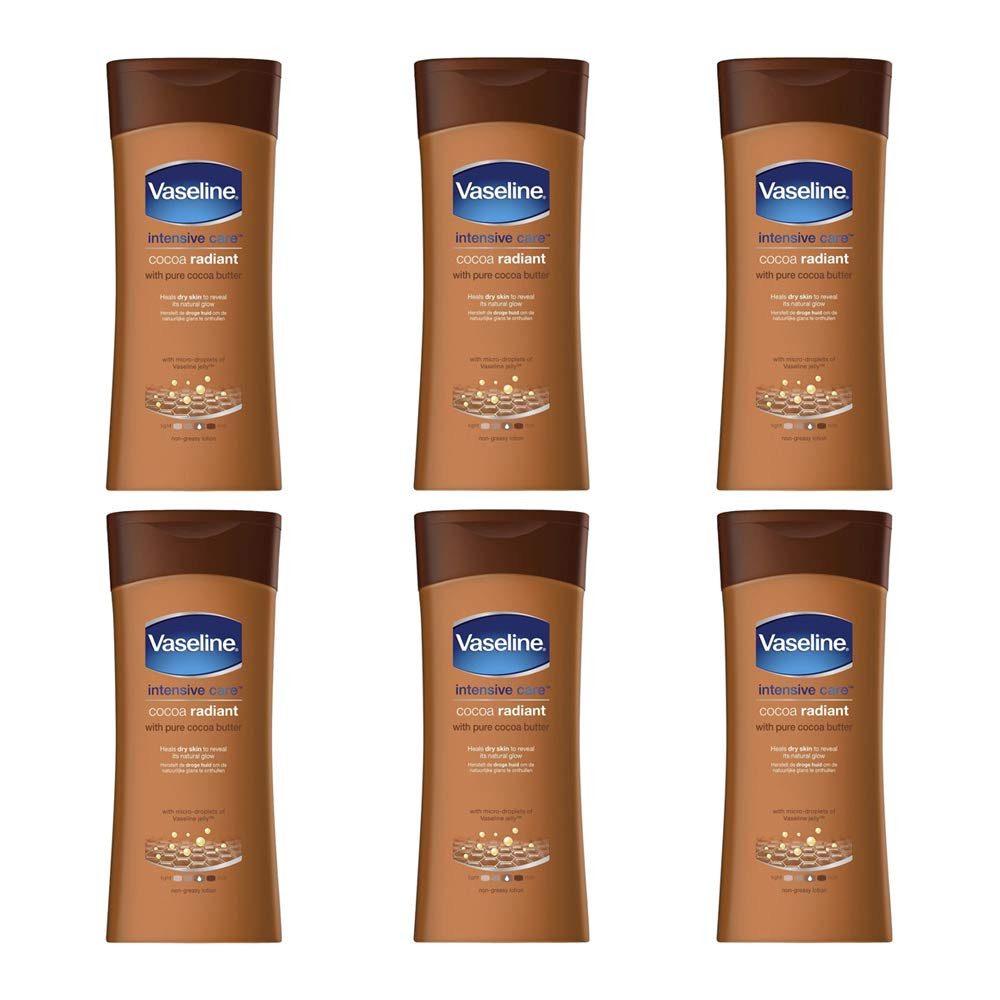 Vaseline Körperlotion 6 x 400ml Vaseline Intensivpflege Body Lotion Kakao Radiant, 6-tlg., Hilfe für trockene Haut