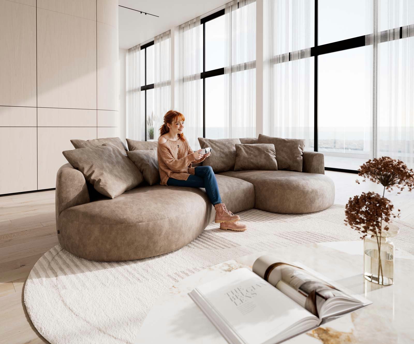 DELIFE Big-Sofa Edina, Mikrofaser Taupe Vintage 330x170 cm
