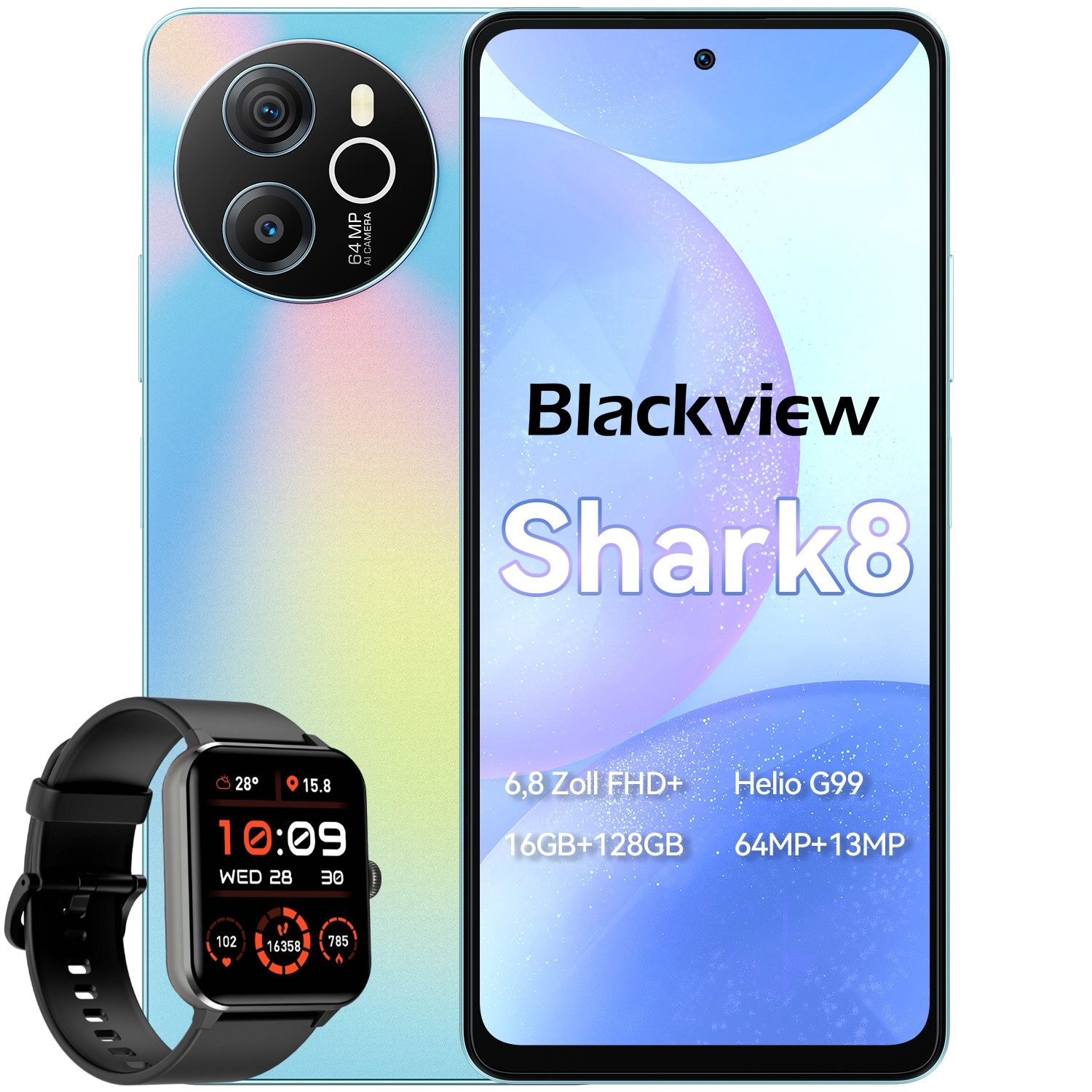 blackview Shark8(8+256) incl. R50 Handy (6.8 Zoll, 256 GB Speicherplatz, 64 MP Kamera, 2.4K Display, Dual 4G, NFC/Face ID)