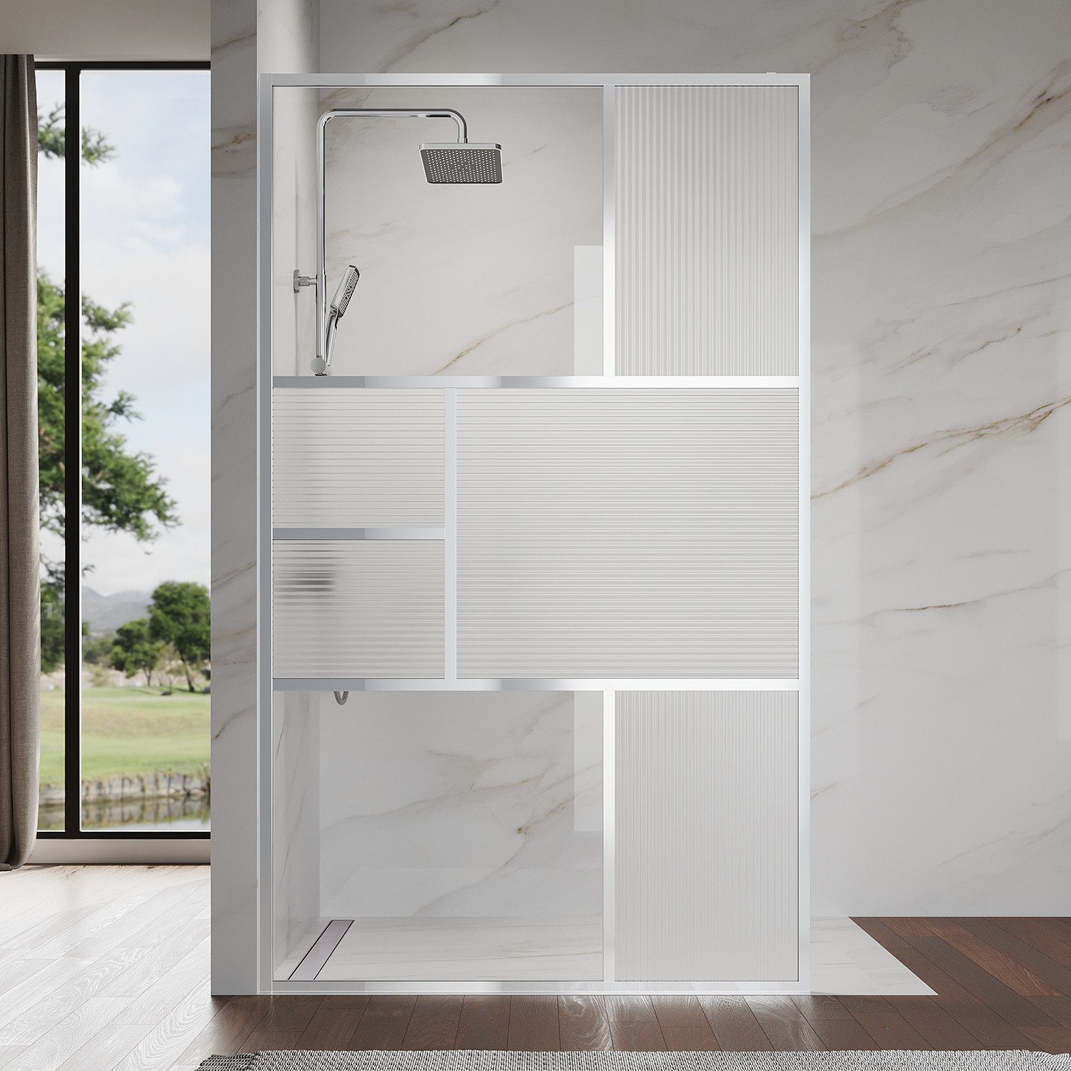 SONNI Eckdusche Walk-in-Dusche Duschwand Duschabtrennung Höhe 200 cm, Aluminiumrahmen Glas aus gehärtetem Material
