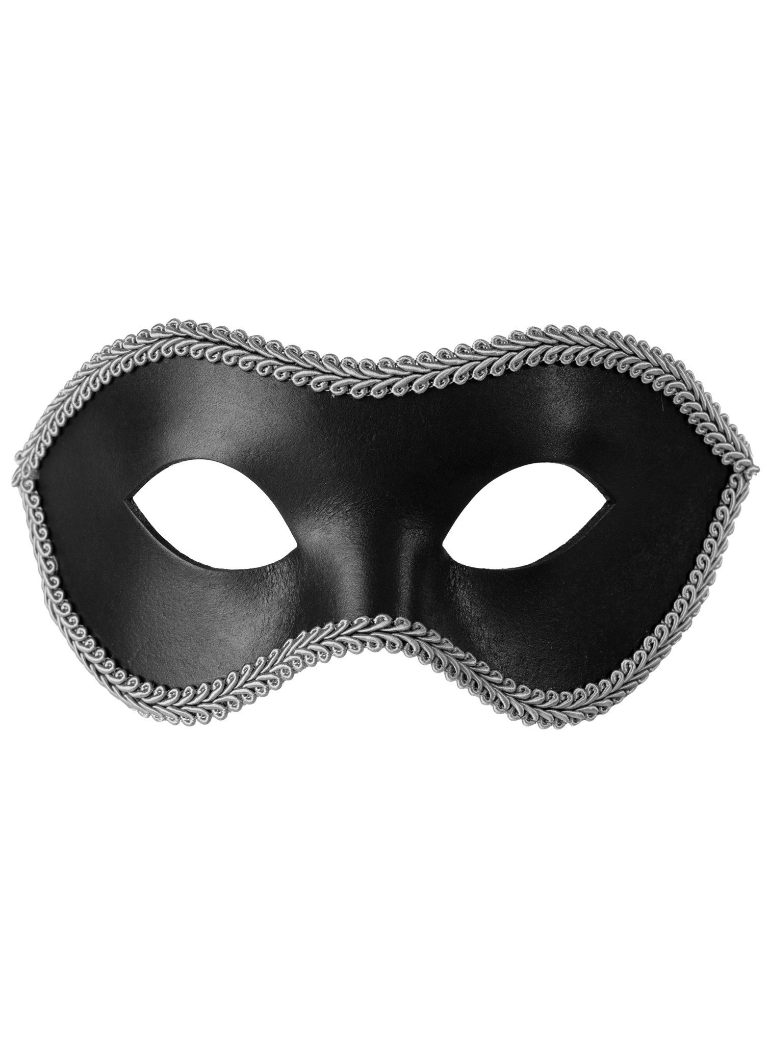 Andracor Verkleidungsmaske Colombina con Passamaneria nero-argento, Elegante Ledermaske im venezianischen Stil von der Andracor Lederwerks