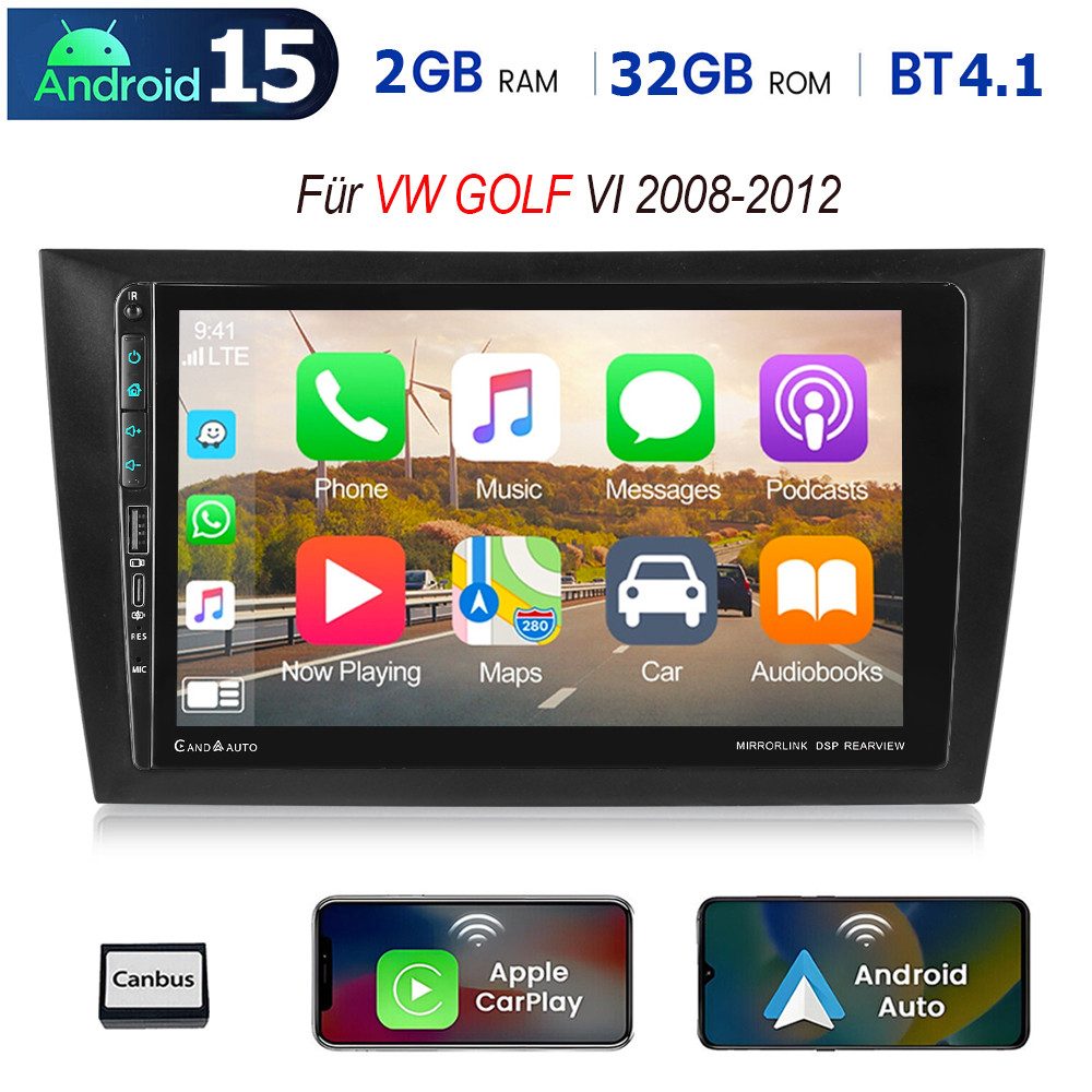 ESSGOO DAB+ Für VW Golf VI 2008-12 USB Android 15 Carplay Autoradio WIFI BT Autoradio (RDS, 4+64GB(optional), Digitalradio (DAB), FM, SWC, Carplay Android Auto Bluetooth EQ USB GPS Navi WIFI Touchscreen)
