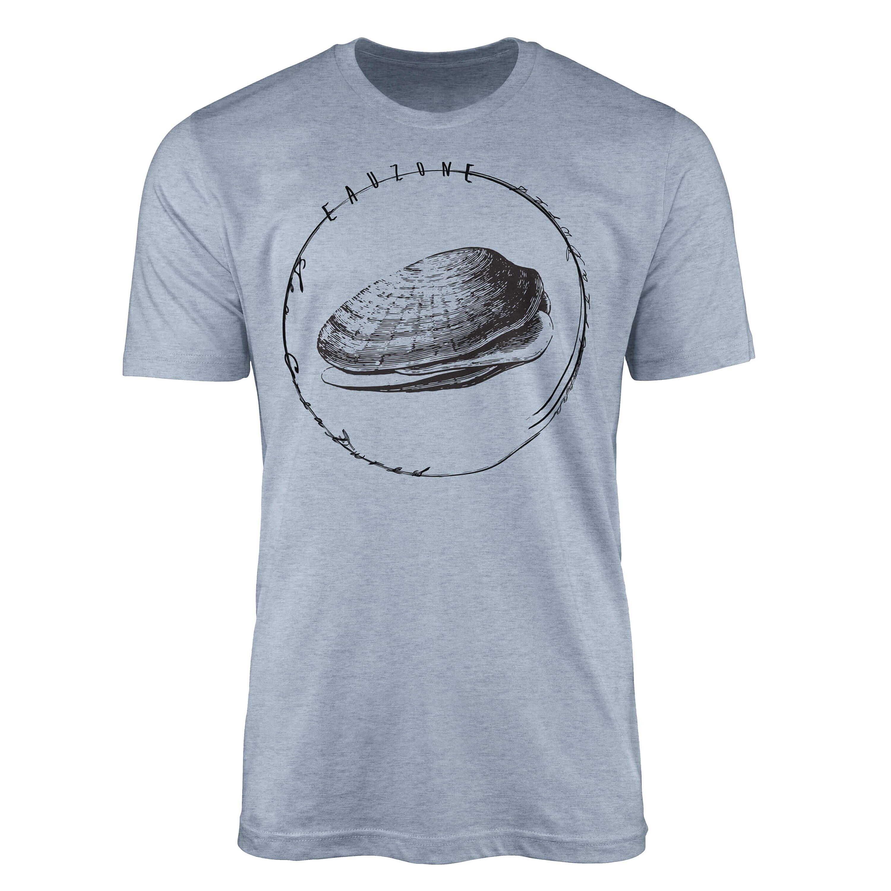 Sinus Art T-Shirt T-Shirt Tiefsee Fische - Serie: Sea Creatures, feine Struktur und sportlicher Schnitt / Sea 065 Stonewash Denim