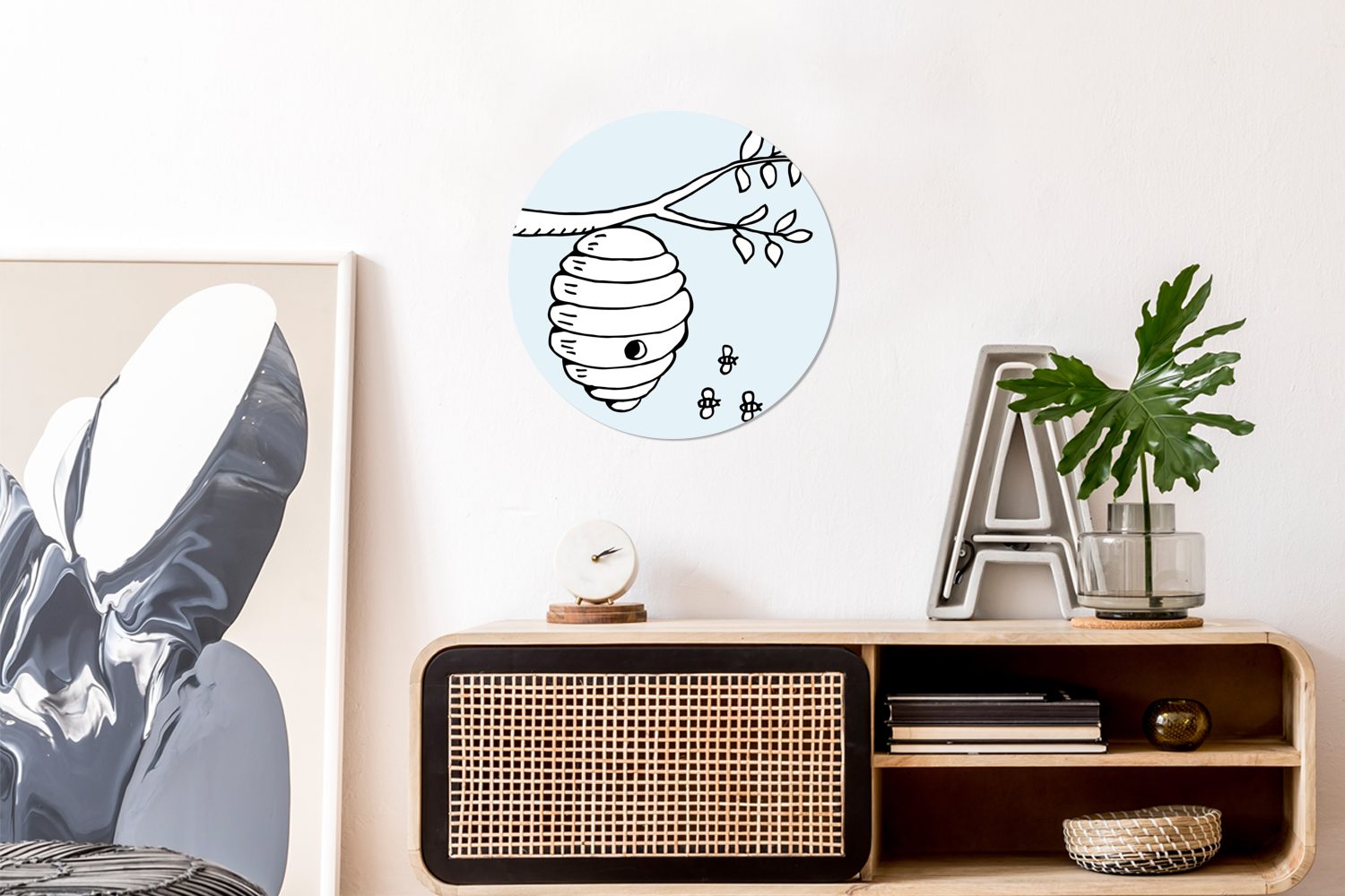 Kinderzimmer, Bienenstock Bienen Cartoon-Illustration für MuchoWow Tapetenkreis und Wandsticker einem St), Wohnzimmer Tapetenaufkleber, Rund, von (1