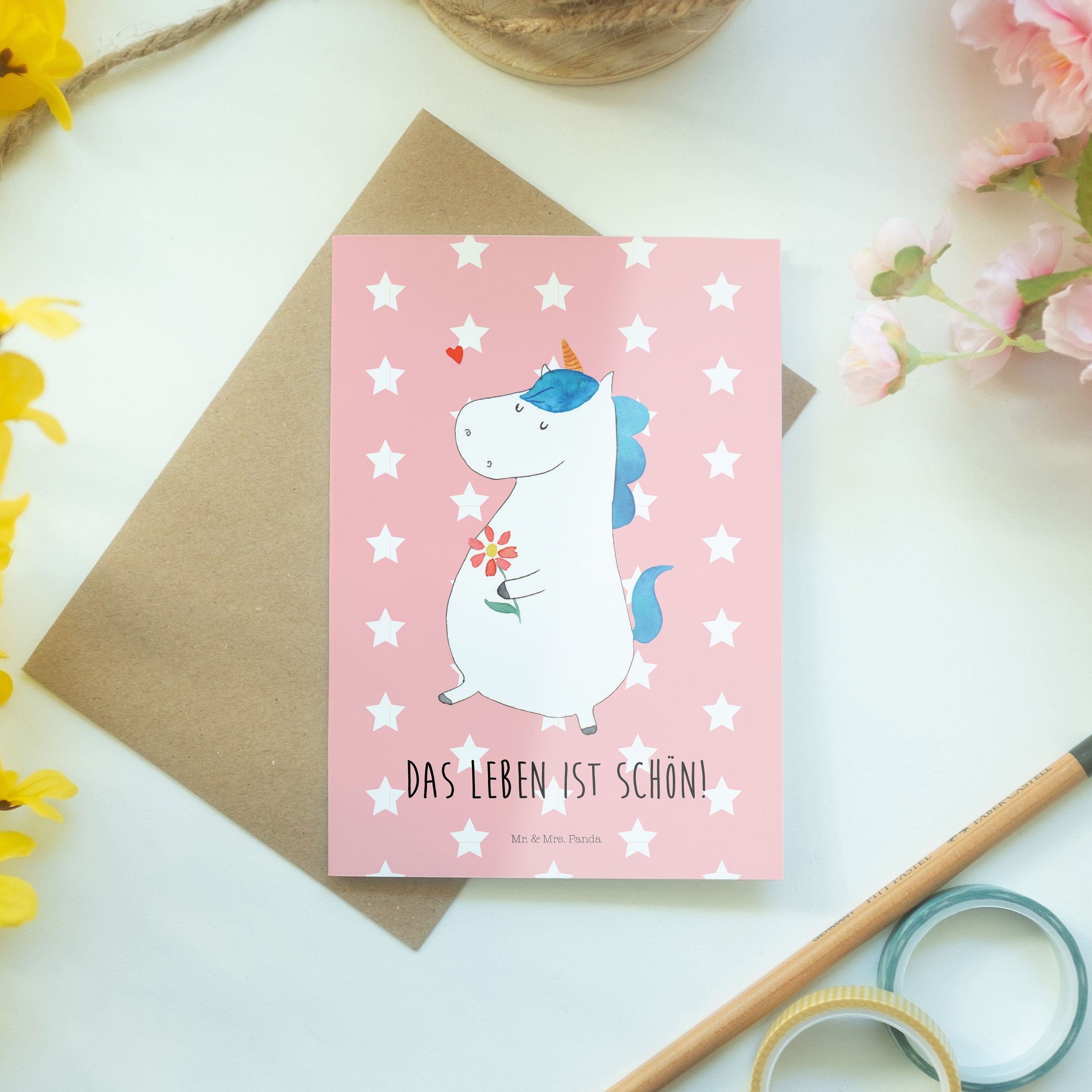 Mr. & Mrs. Panda Pastell Grußkarte Moti Rot Laune, Gute Geschenk, Spaziergang Einhorn - - Karte