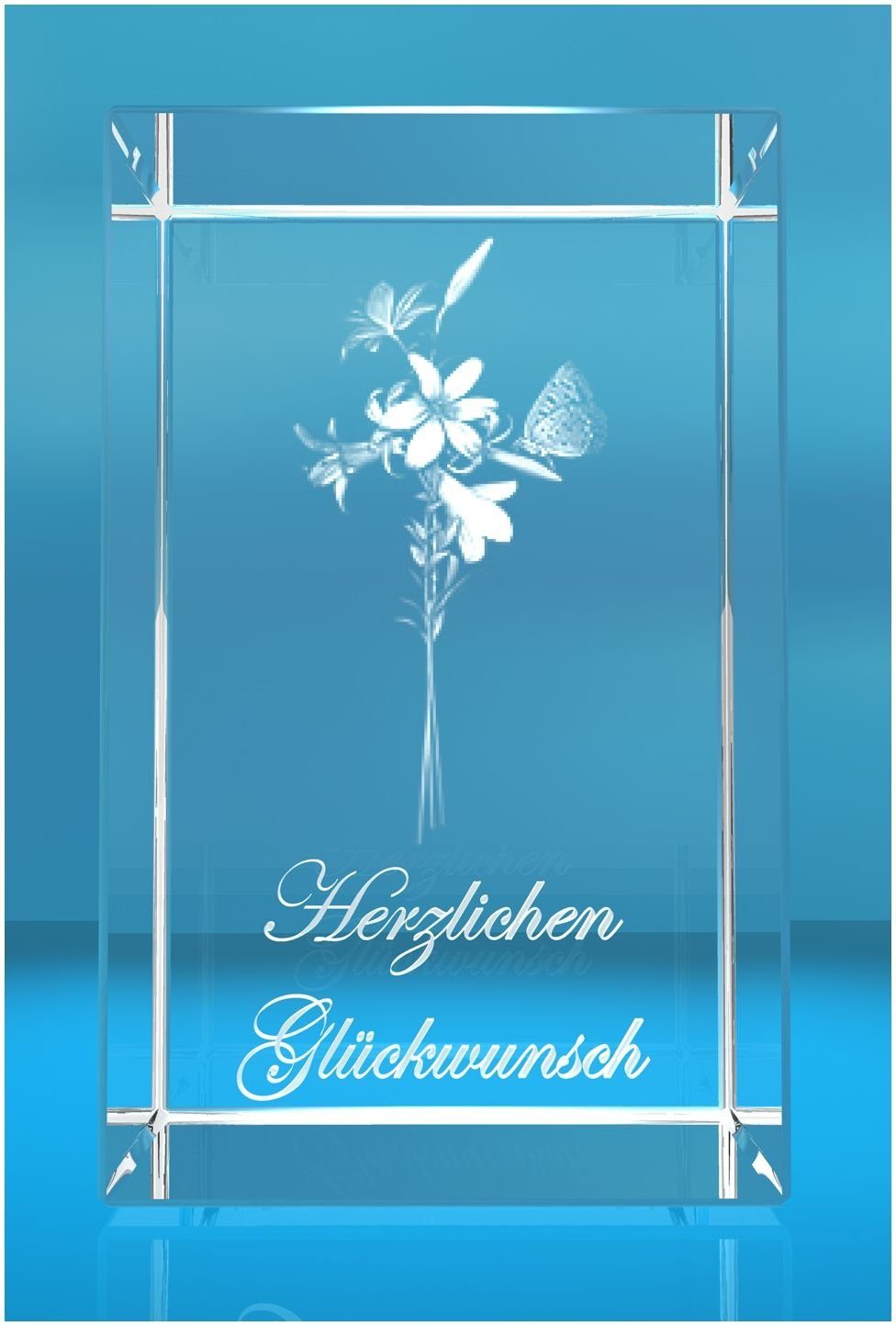 VIP-LASER Dekofigur 3D Glasquader Motiv: Lilien Herzlichen Glückwunsch, Hochwertige Geschenkbox, Made in Germany, Familienbetrieb