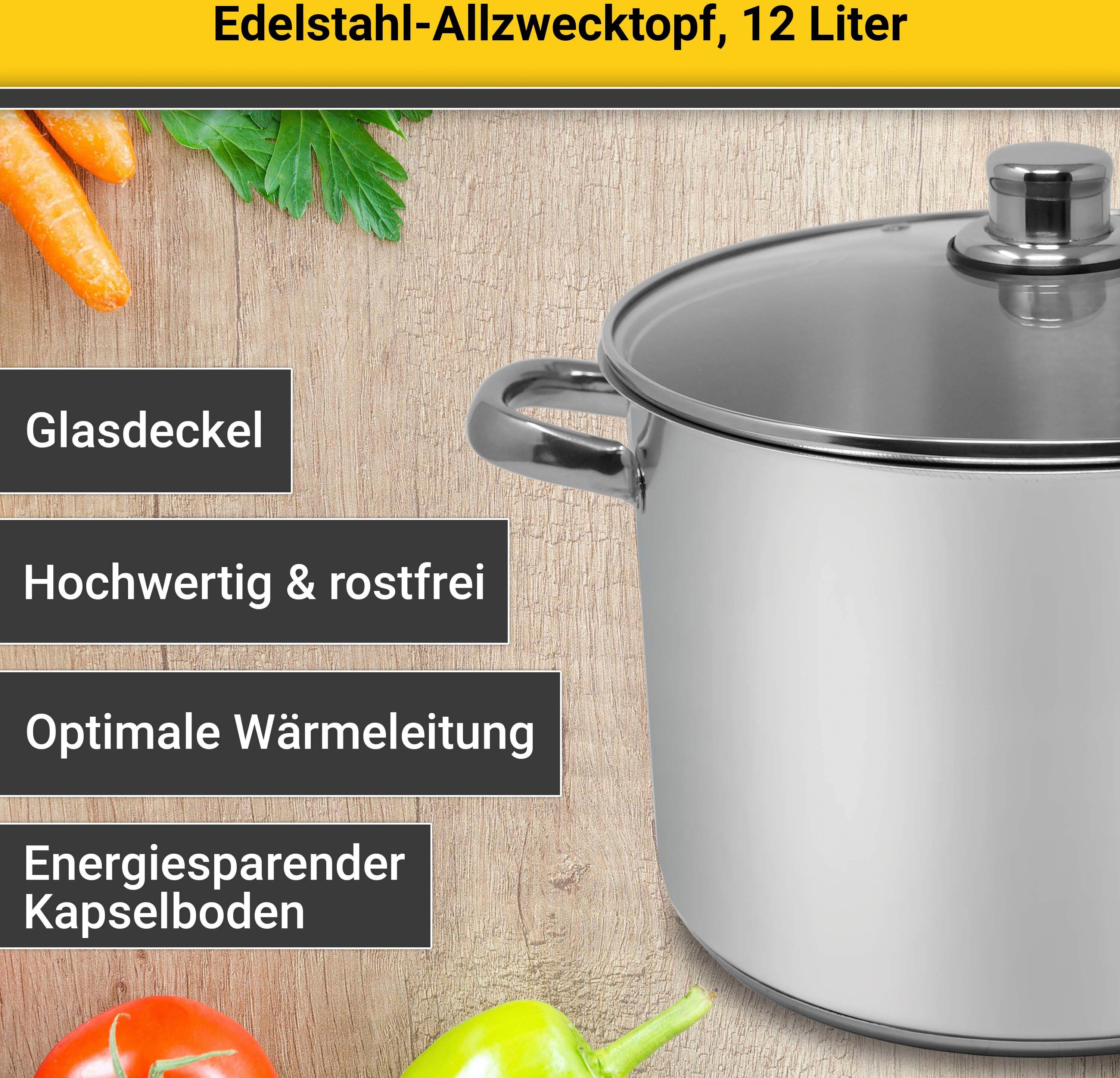 Edelstahl, Induktion Krüger Kochtopf, Edelstahl, Liter, 12